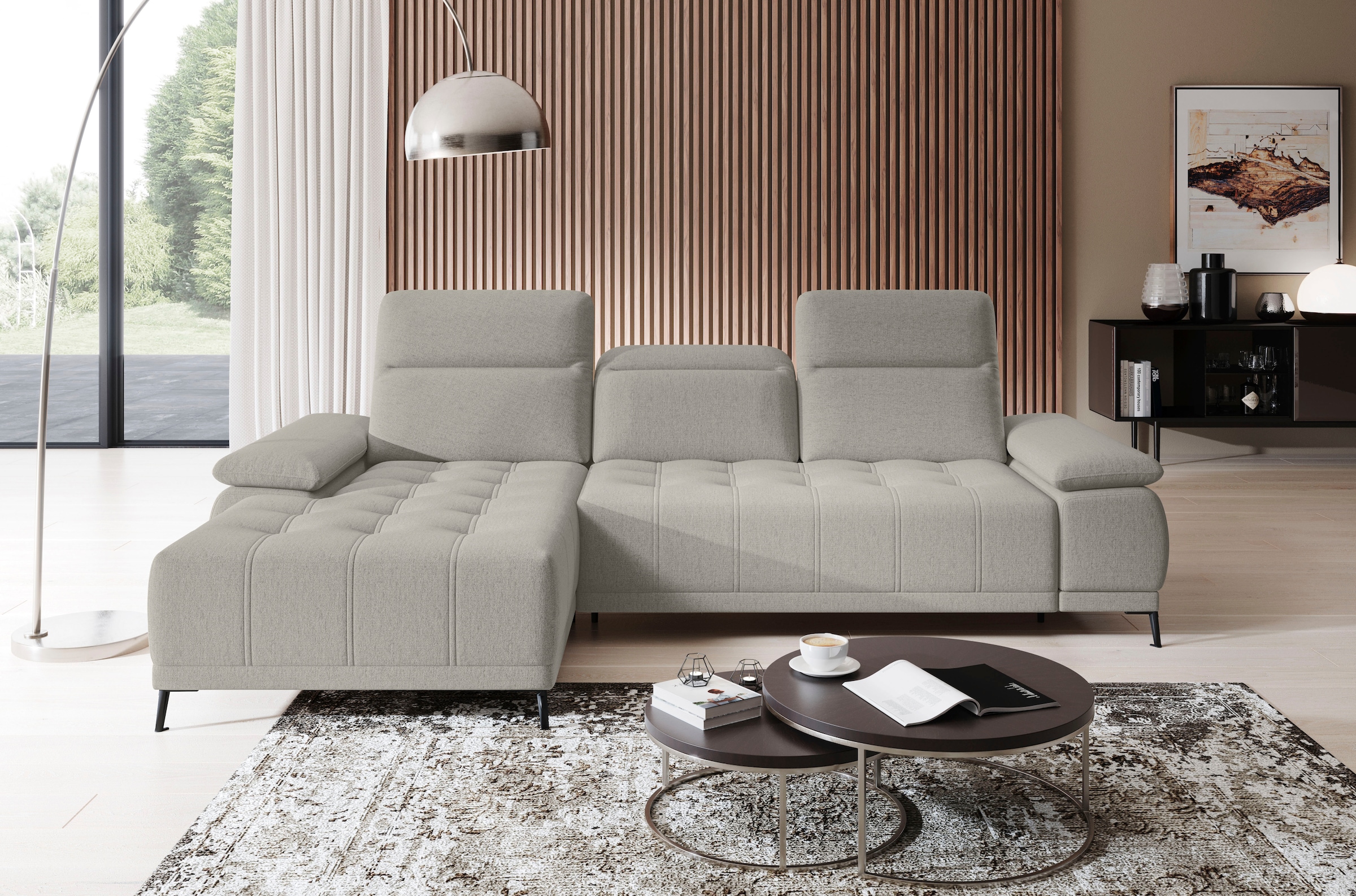 WERK2 Ecksofa "Focus-S 277 x 177 cm modern und bequem" Luxus-Microfaser weich, L-Form, XXL, elektrische Sitztiefenverstellung