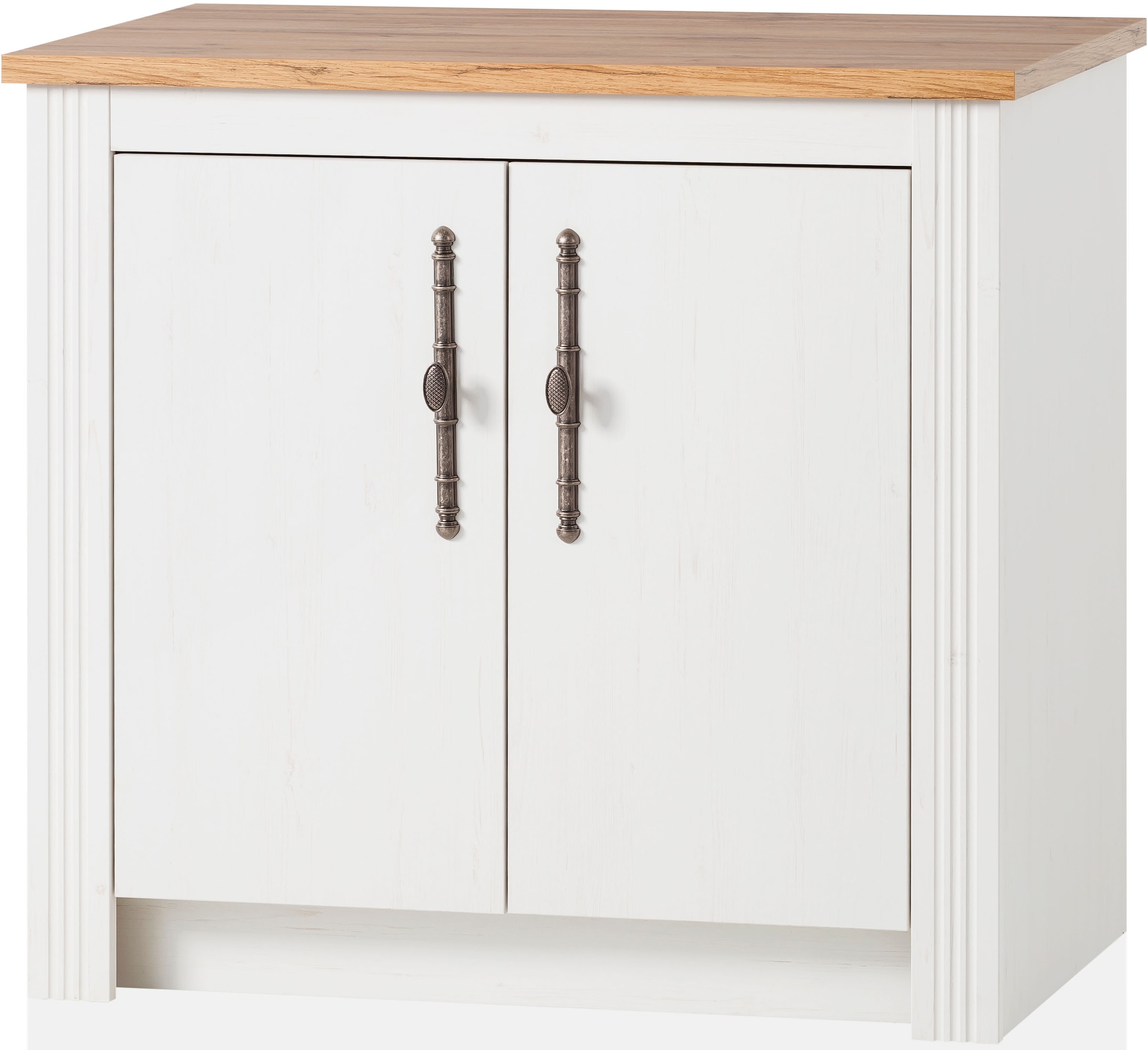 KOCHSTATION Küchenzeile »KS-Westminster, Pantryküche im Landhaus Stil, hochwertige Metallgriffe«, (Set), Breite 164 cm, Kommode, Wandpaneel, Hängeschrank und Herdumbau