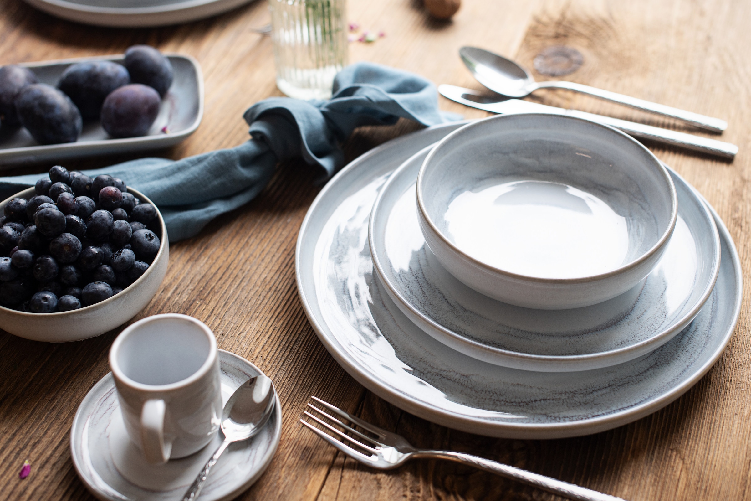 gipfelstück Müslischale »Tiefer See« 4 tlg. aus Steinzeug Scandi-Style, glänzende Reaktivglasur, jedes Stück ein Unikat