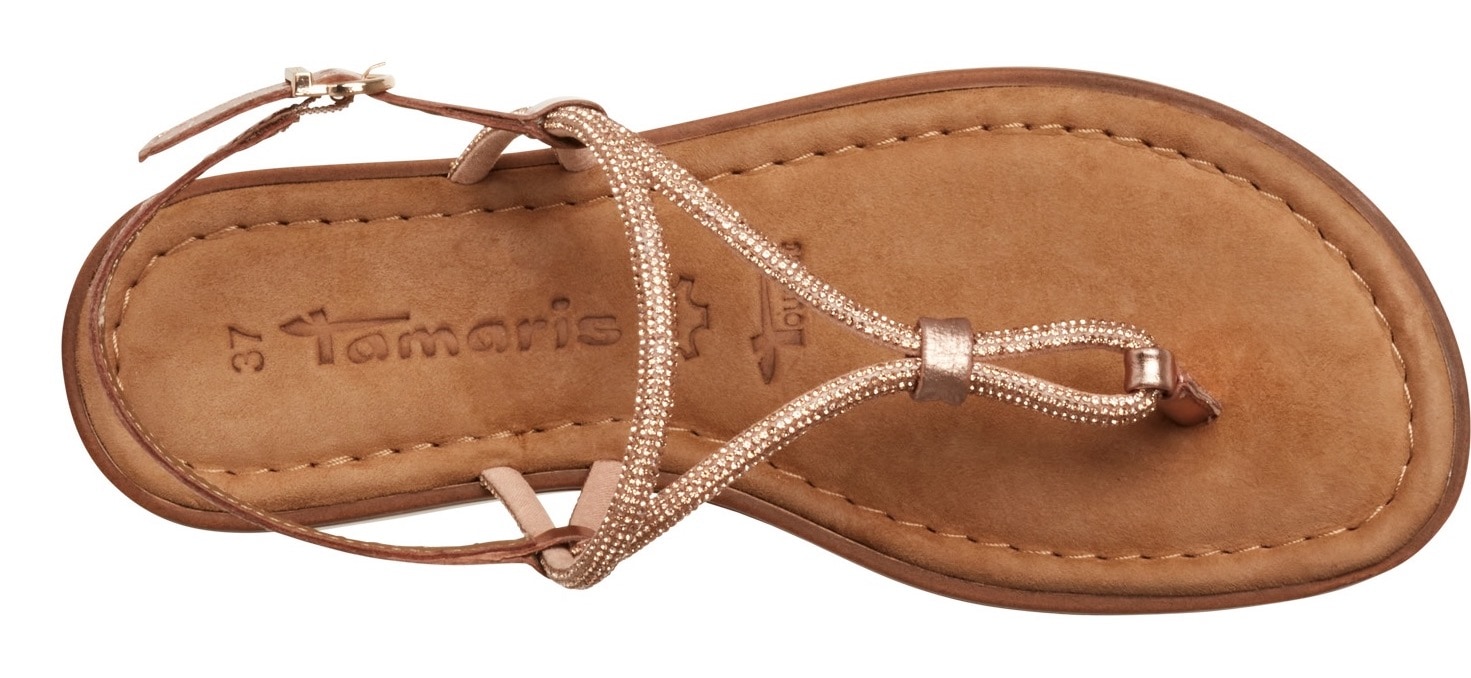 Tamaris Riemchensandale, Plateau, Sandalette, Sommerschuh mit glänzenden Strasssteinchen