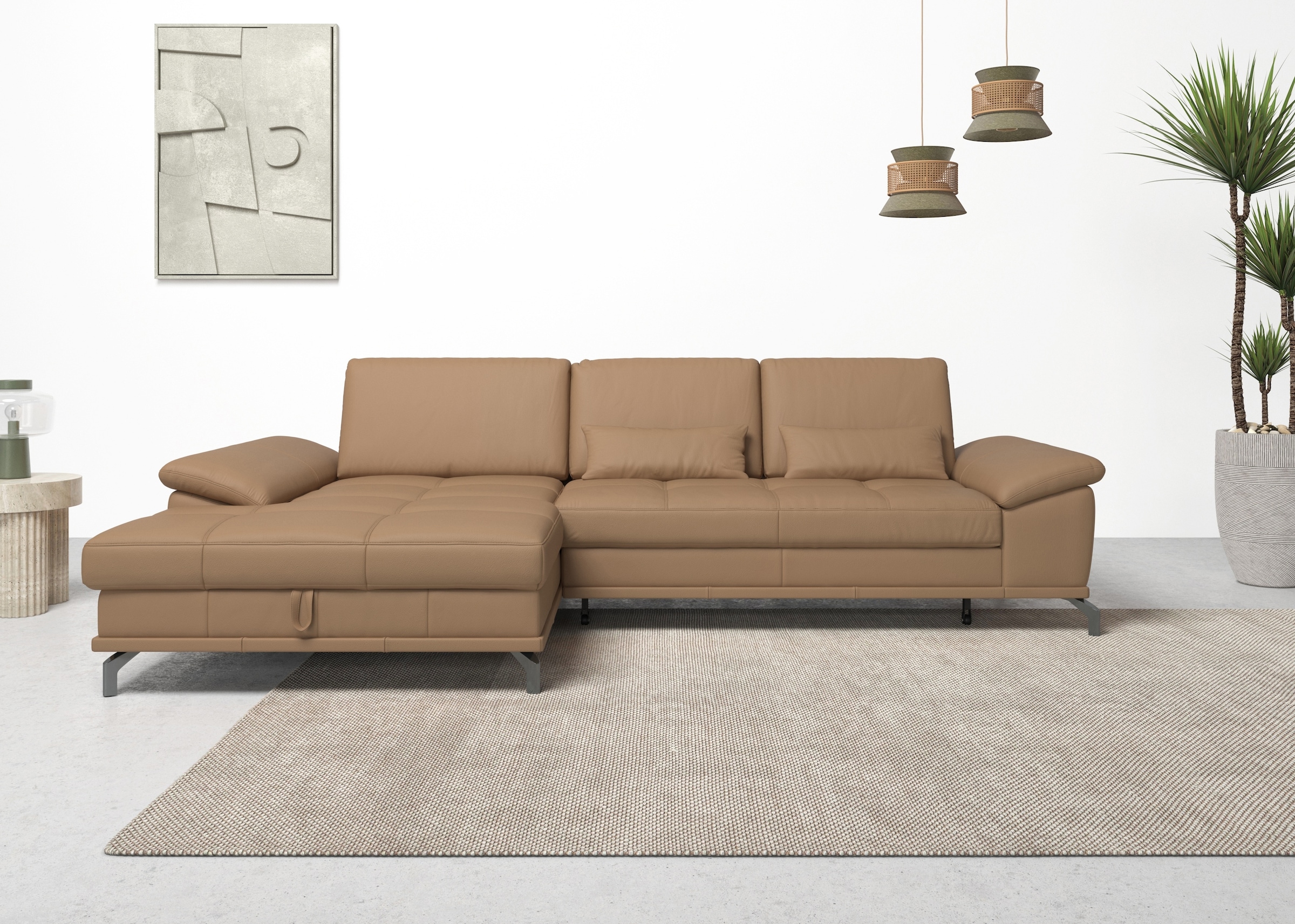 OTTO home Ecksofa "Costello L-Form, B: 301cm, Sitztiefen & Armteilverstellung, Federkern" 3 Nierenkissen, mit Schlaffunktion & Bettkasten