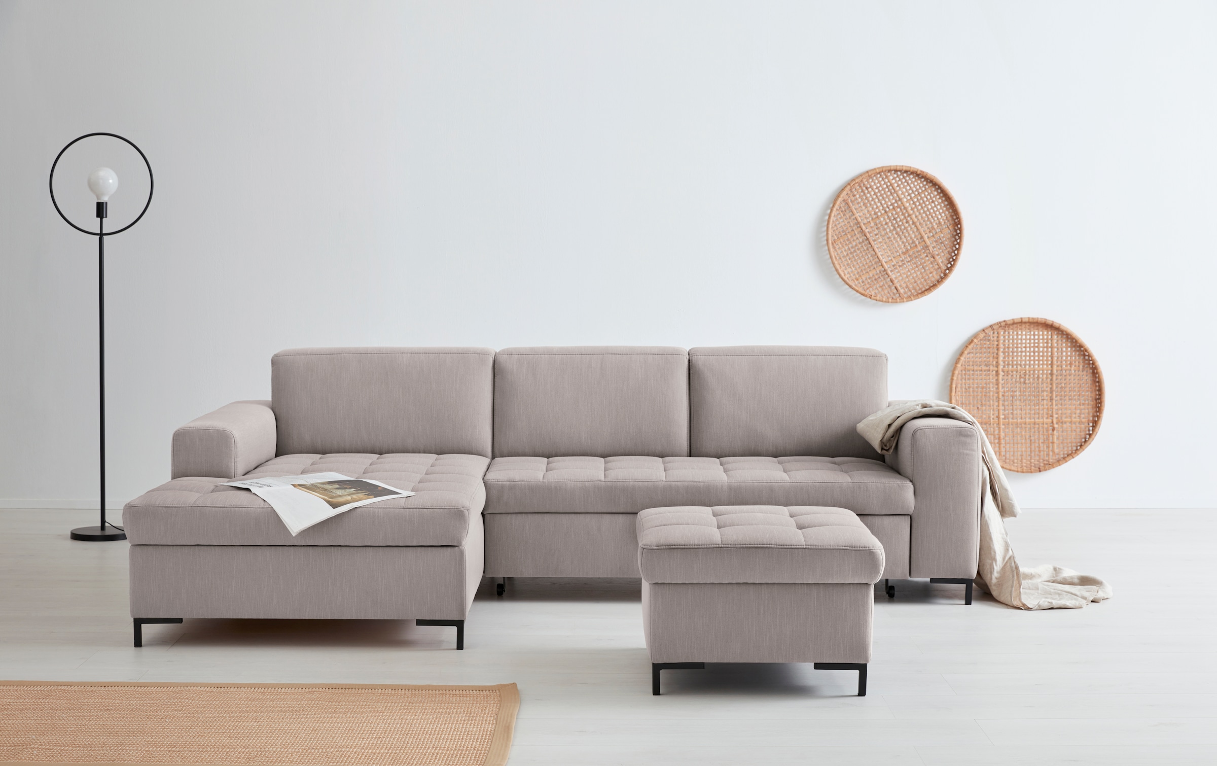 OTTO products Hocker »Grazzo«, hochwertige Stoffe aus recyceltem Material, Steppung im Sitzbereich