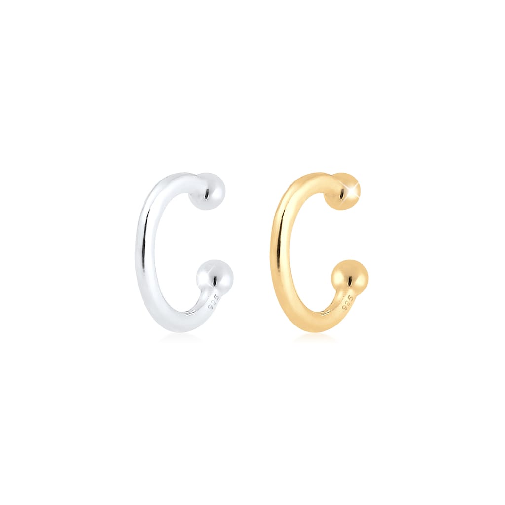 Elli Paar Ohrhaken »Earcuff Set Bi-Color Kugel Geo Minimal 925 Silber«