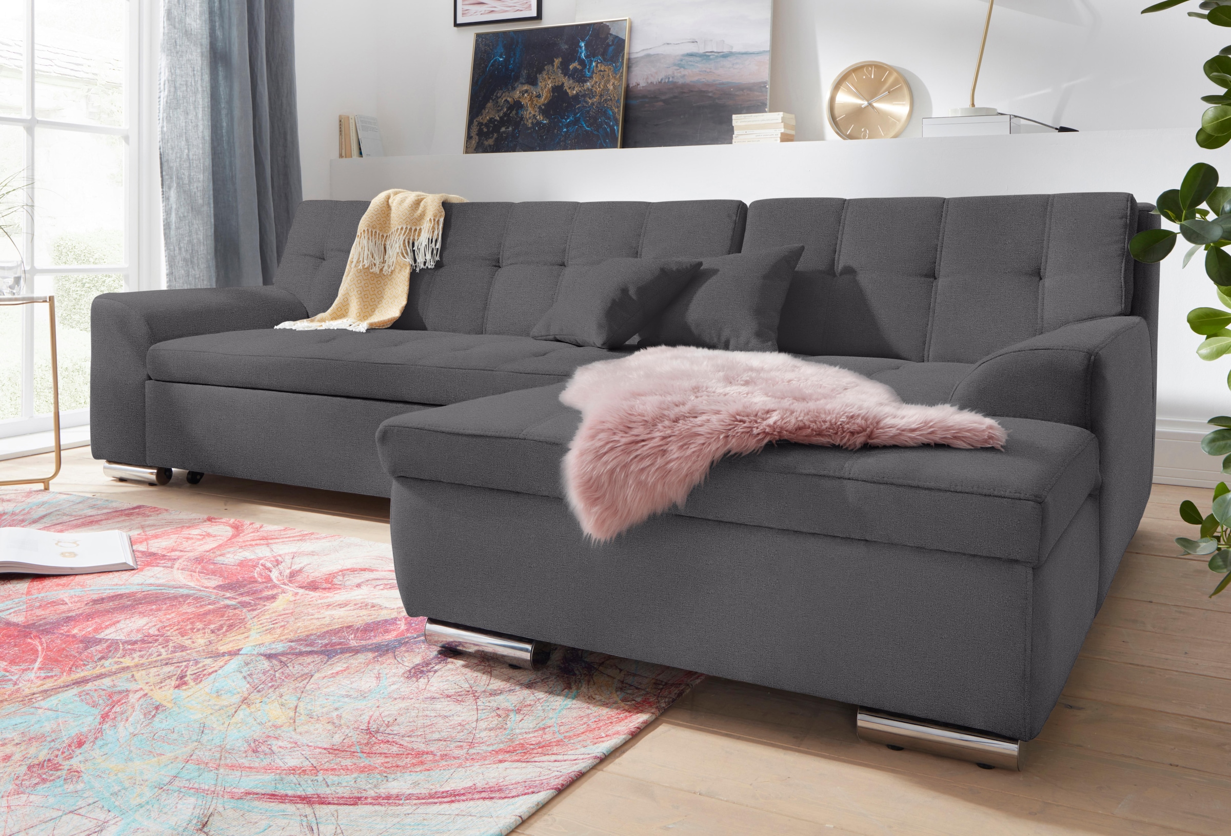 DOMO collection Ecksofa "Aversa, moderne Steppung, geschwungene Armlehnen, günstig online kaufen