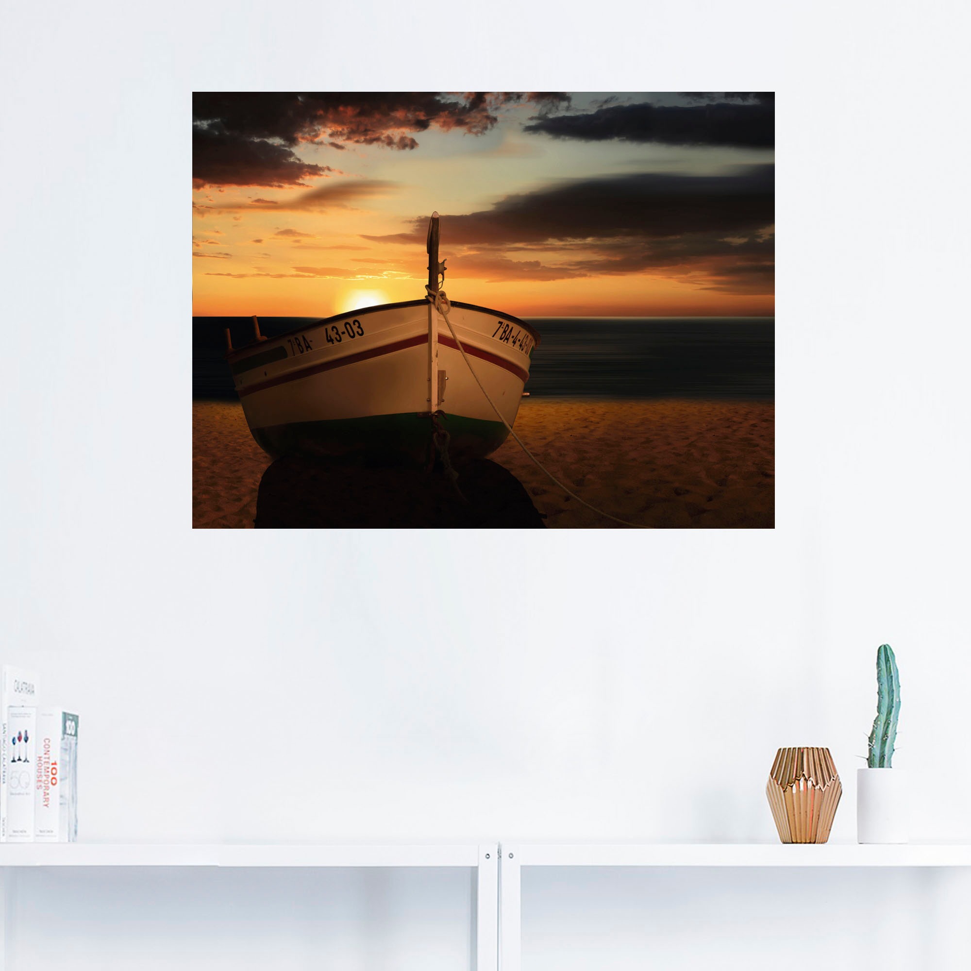 Artland Wandbild »Das Boot im Sonnenuntergang«, Küste, (1 St.), als Leinwandbild, Wandaufkleber in verschied. Größen