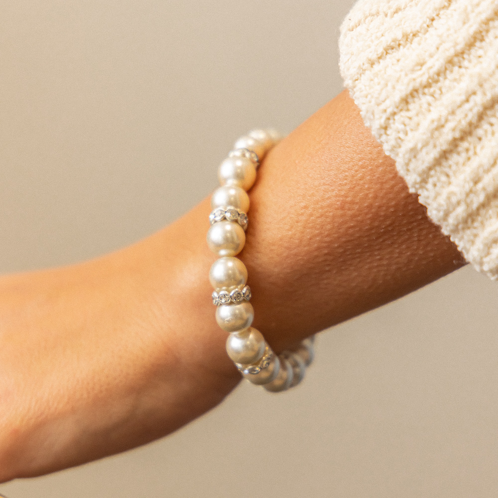 STEUER Glass Bead Bracelet White 24cm 3