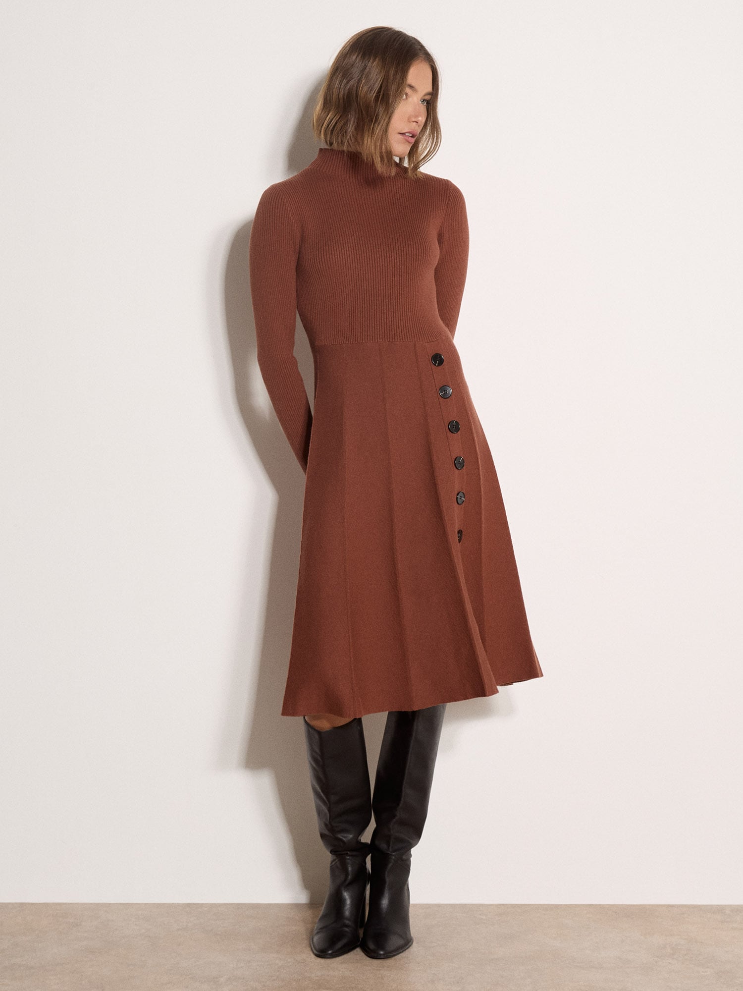 Apricot Midikleid »Wadelanges Strickkleid« mit Zierknöpfen