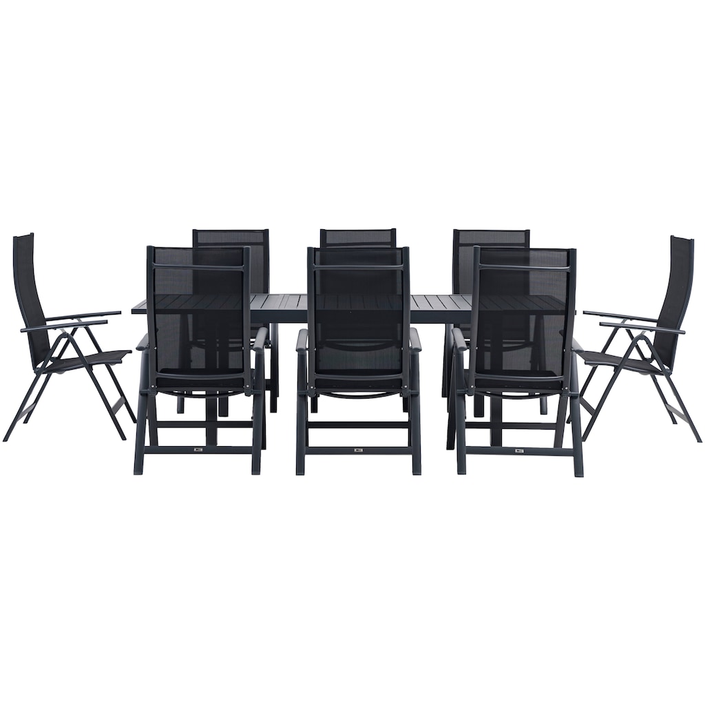 KONIFERA Garten-Essgruppe »Palermo«, (Set, 9 tlg., 8x Sessel, 1x AZ-Tisch 160-240x100 cm, Aluminium, Textilgewebe)