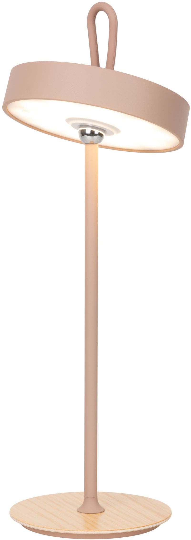 OTTO home LED Tischleuchte »Ellvra mit Holzfuß, abnehmbares Kopfteil als Hängeleuchte verwendbar« LED-Modul 1 Stk. Warmweiß aufladbar, inkl Akku + USB Kabel, Kopfteil magnetisch, abnehmbar, Holz
