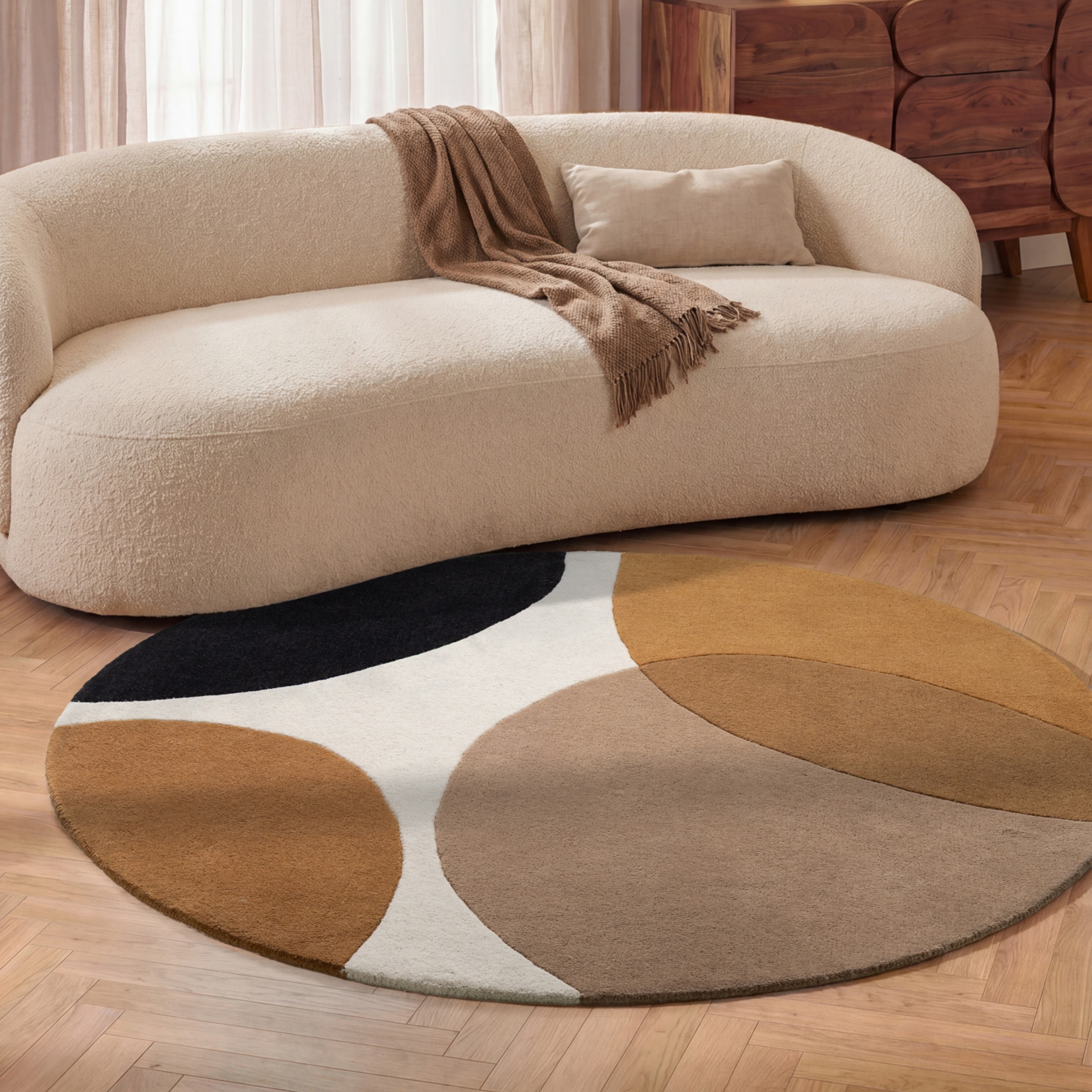 Villeroy & Boch Wollteppich "Ruvia" rund 17 mm Höhe Wolle, Natur,Handgemacht, Abstrakt, Kurzflor, Wohnzimmer, Schlafzimmer