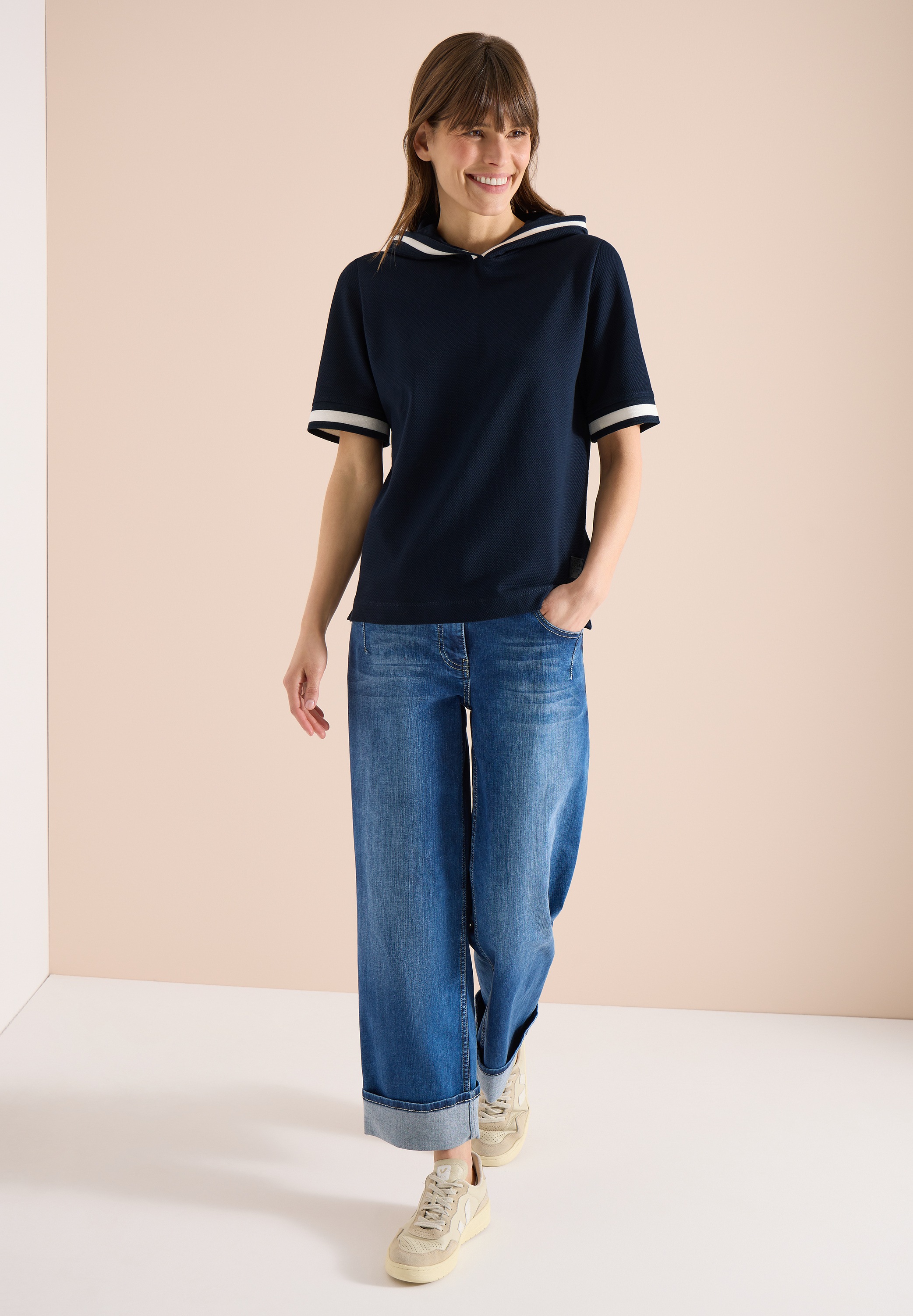 Cecil Kapuzenshirt in strukturierter Qualität mit Rippdetails