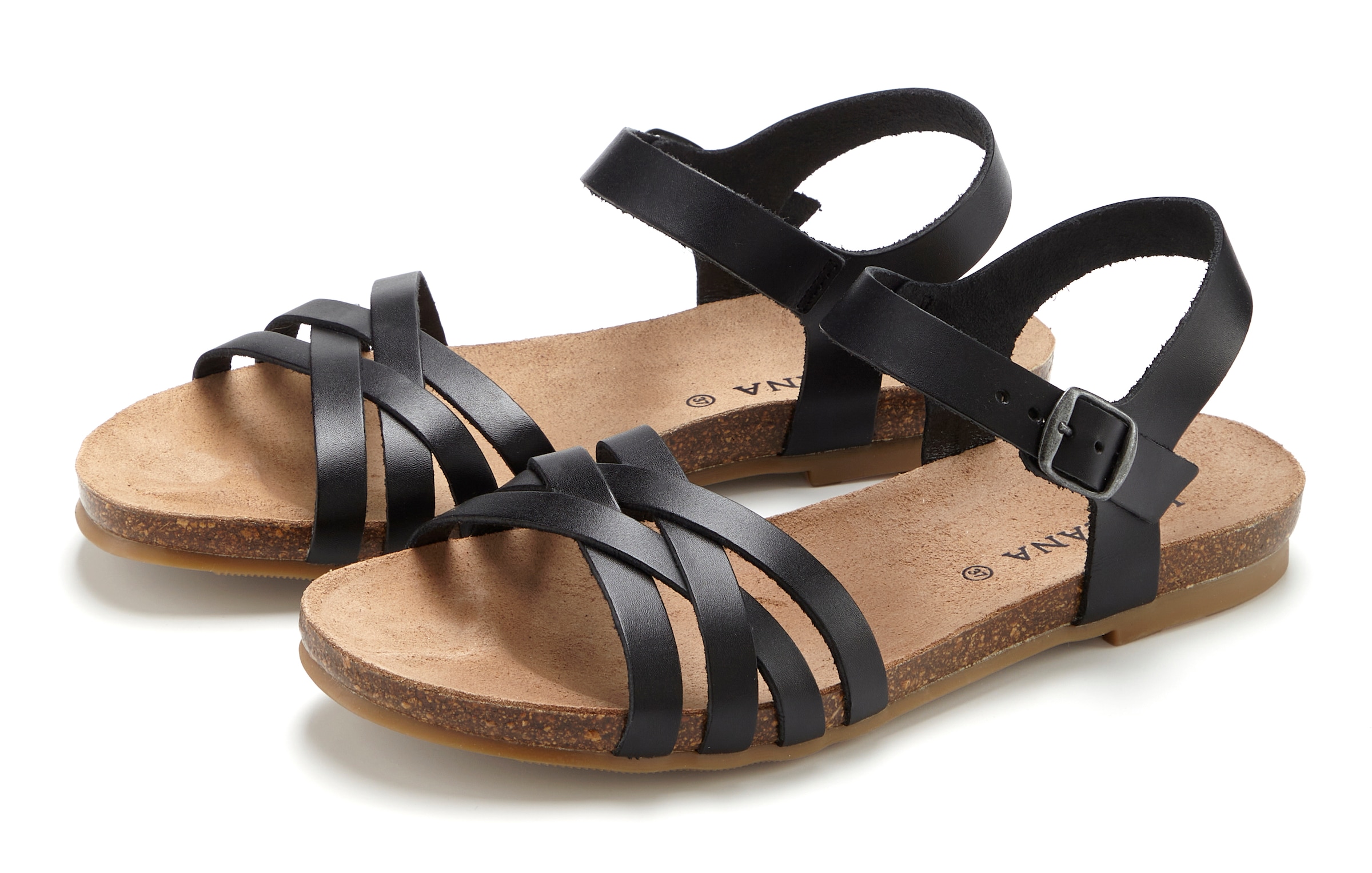 LASCANA Sandale "Sandalette, Sommerschuh, offener Schuh," aus Leder mit Korkfußbett