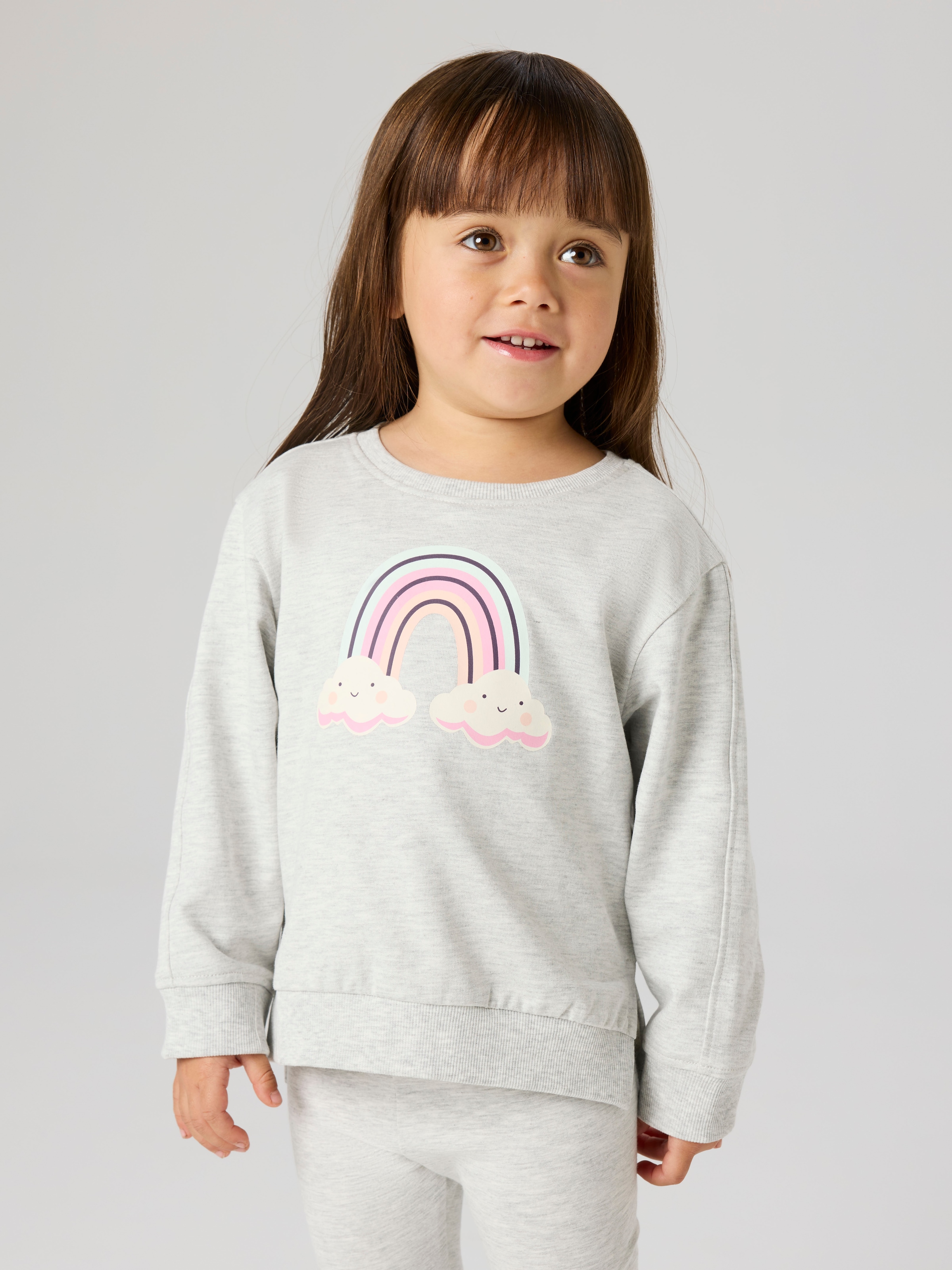 Sweatshirt NAME IT "NMFBISSINE LS NREG SWE UNB BOX PB", Mädchen, Gr. 116, light grau melange, Sweatware, Obermaterial: 100% Baumwolle, bedruckt, meliert, normal normal, Rundhals, Sweatshirts Sweatshirt