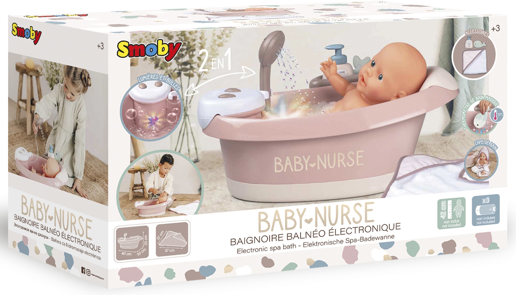 Smoby Puppen Badewanne »Baby Nurse, elektronische Puppen-Badewanne, rosa«, mit Lichteffekten
