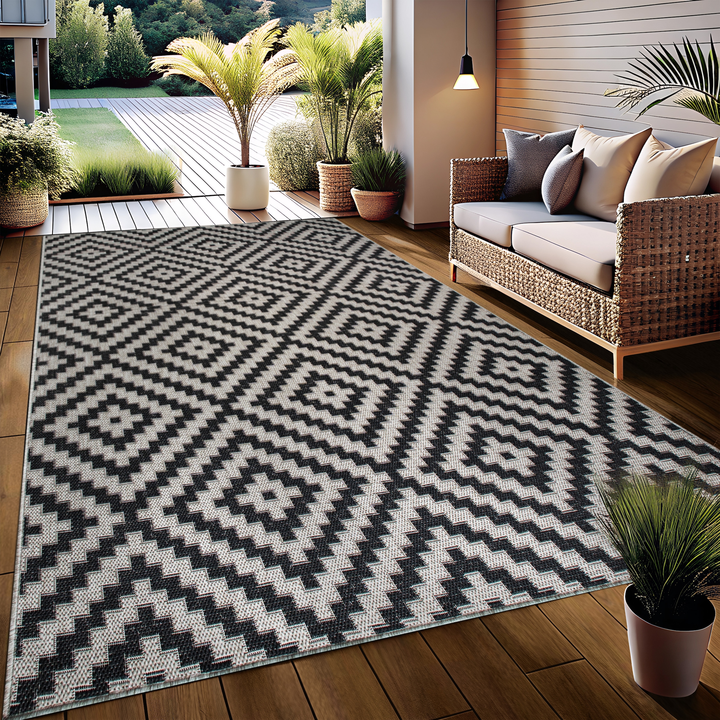 my home Teppich »Cordoba auch als Läufer erhältlich«, rechteckig, 3 mm Höhe, In- und Outdoor geeignet, Sisal-Optik, Wetterfest & UV-beständig, Boho
