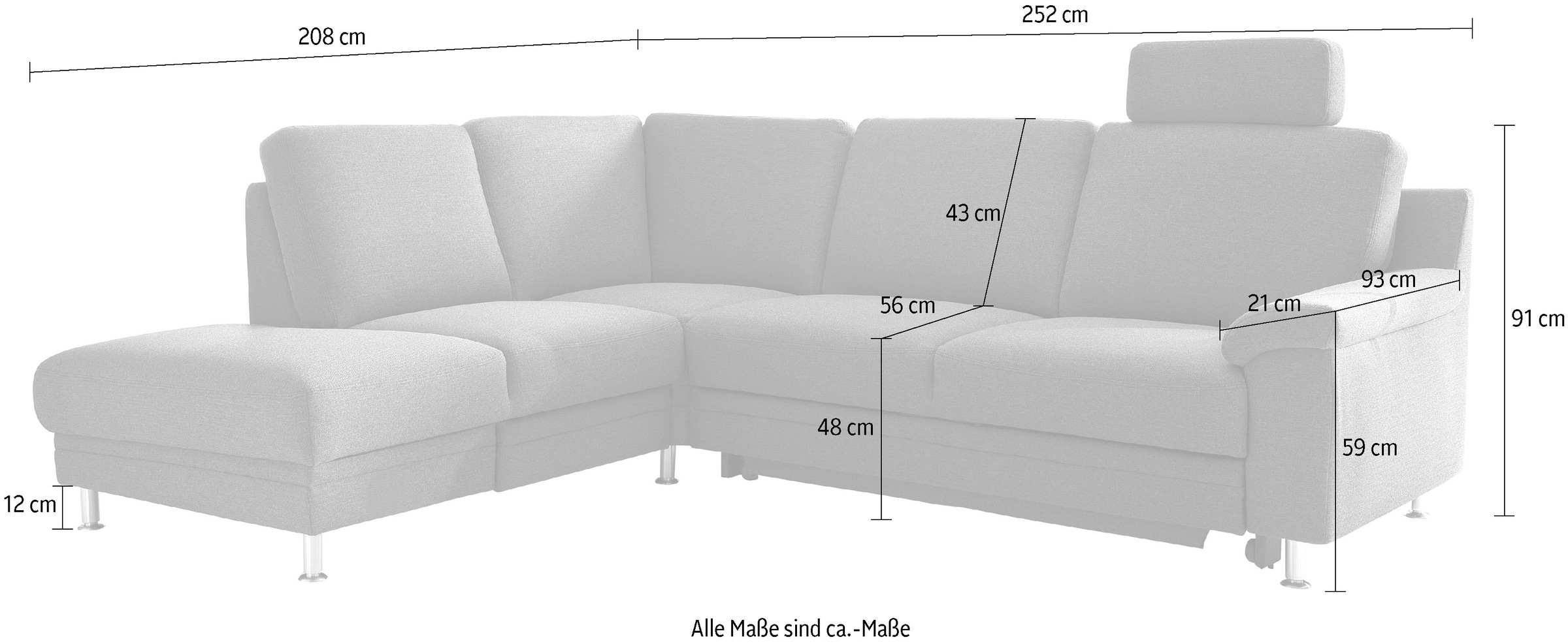 3C Carina Ecksofa »Korfu L-Form«, incl.- 1 Kopfstütze, wahlweise mit Schlafunktion und Stauraum
