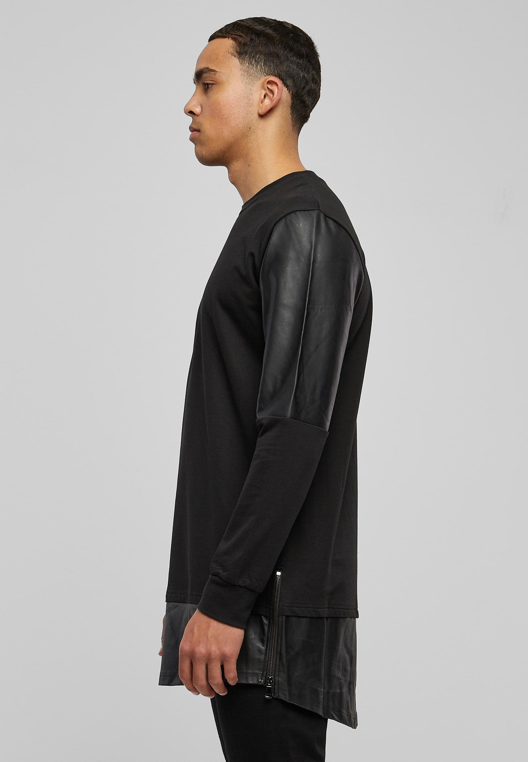 URBAN CLASSICS Rundhalspullover »Urban Classics Herren Long Zipped Synthetic Leather Crewneck«, (1 tlg.)