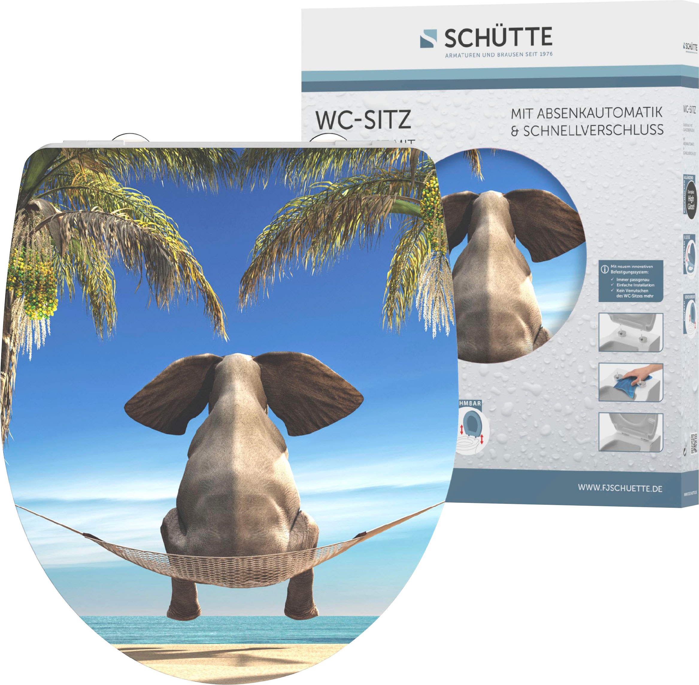 Schütte WC-Sitz »Happy Elephant«, Duroplast, mit Absenkautomatik und Schnellverschluss, High Gloss