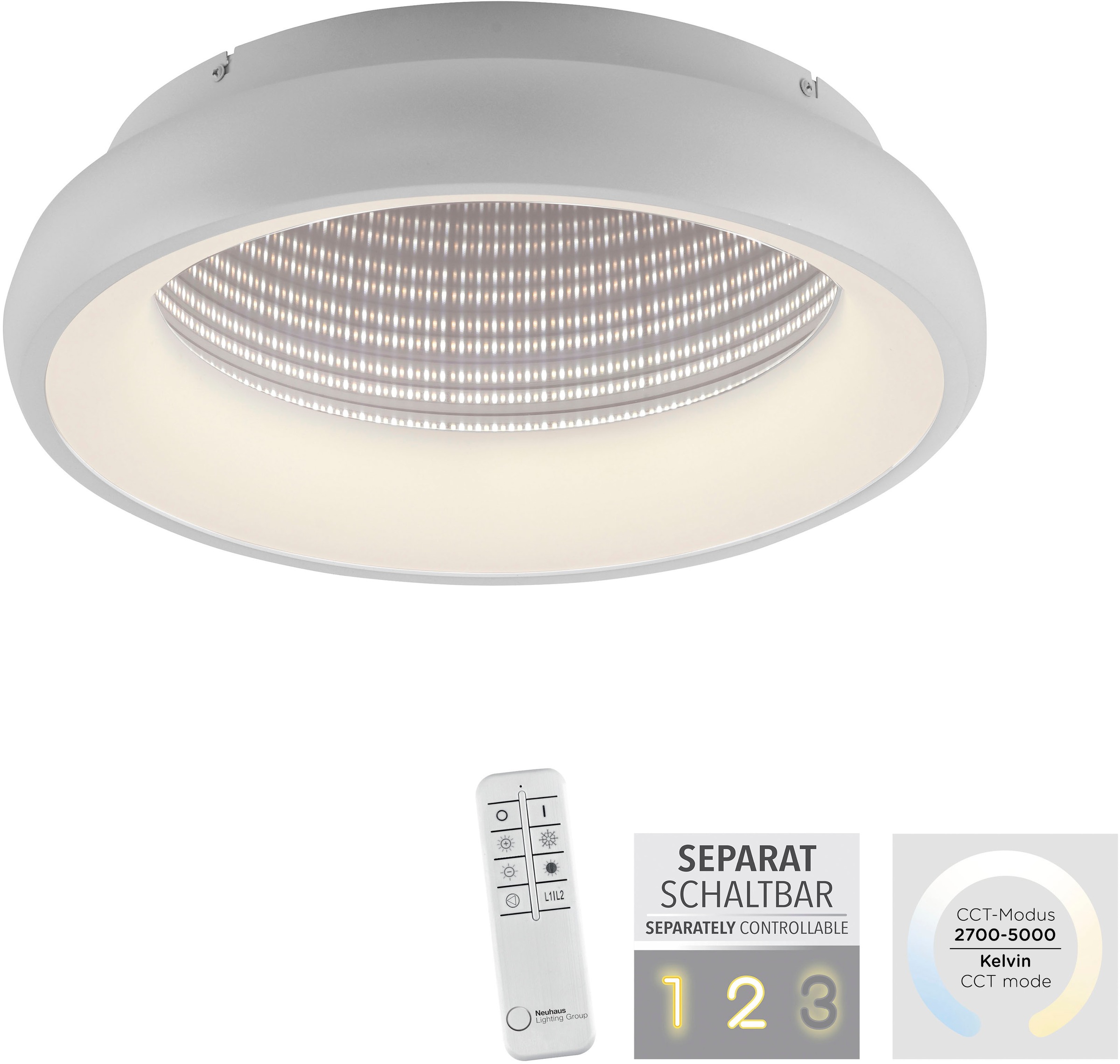 JUST LIGHT Deckenleuchte »SPECCIO«, 2 flammig, Leuchtmittel LED-Board | LED fest integriert, LED, separat steuerbar über FB, separat steuerbar (Schalter)