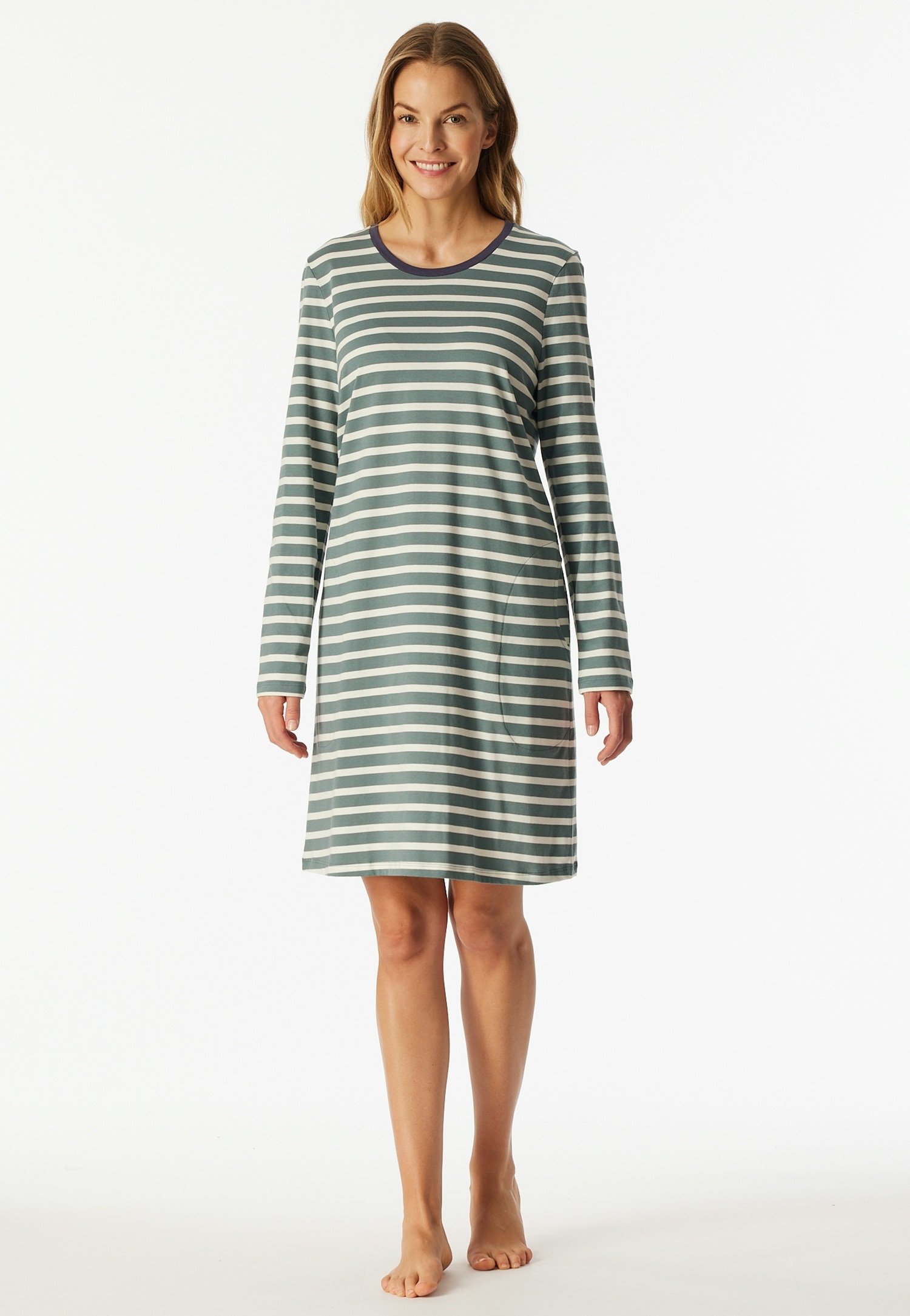 Schiesser Nachthemd "Casual Essentials" Seitennahttaschen mit langen Ärmeln günstig online kaufen