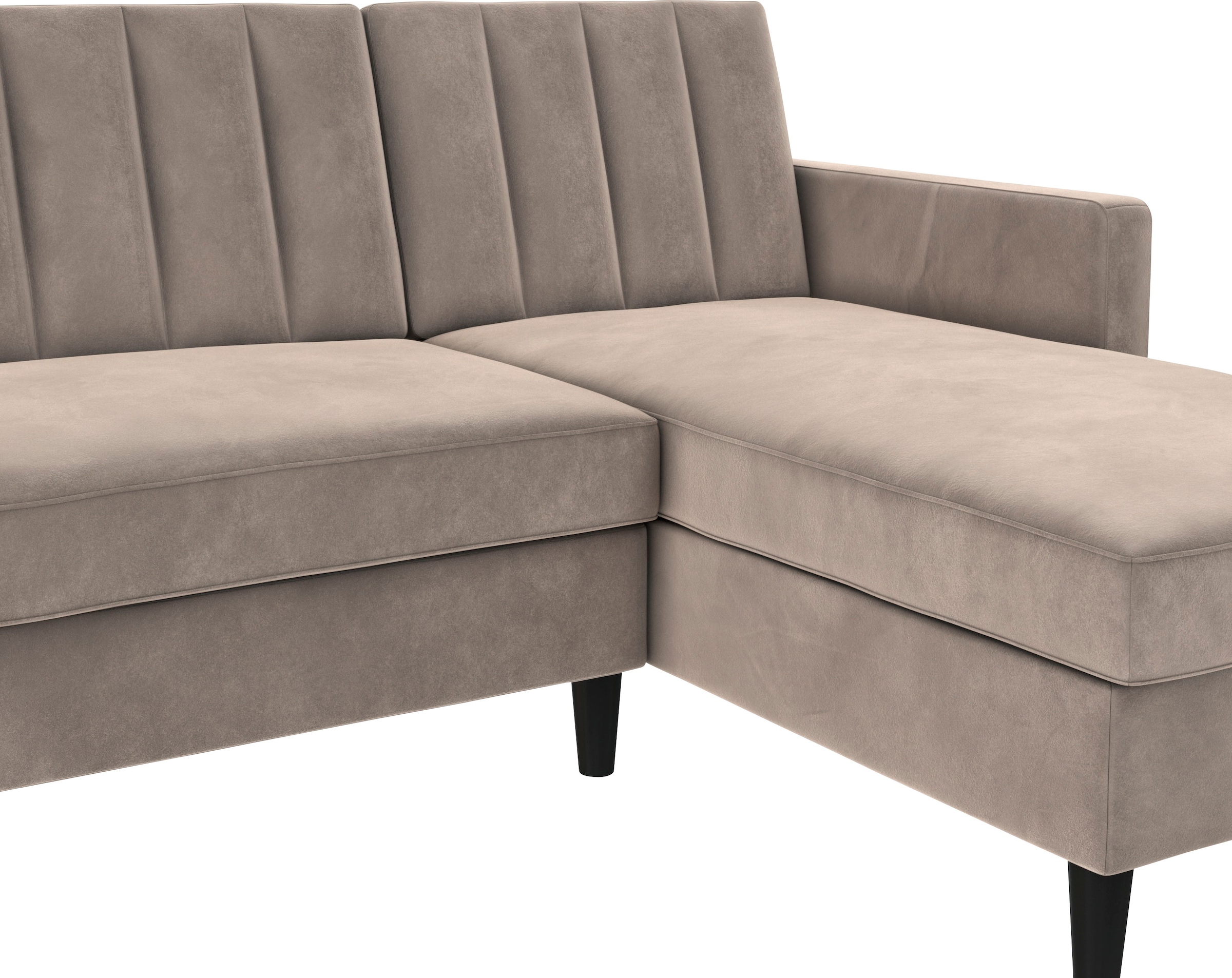 Dorel Home Ecksofa mit Schlafffunktion, Recamiere mit Stauraum beidseitig montierbar, Rückenlehne 2-teilig und 3-fach verstellbar