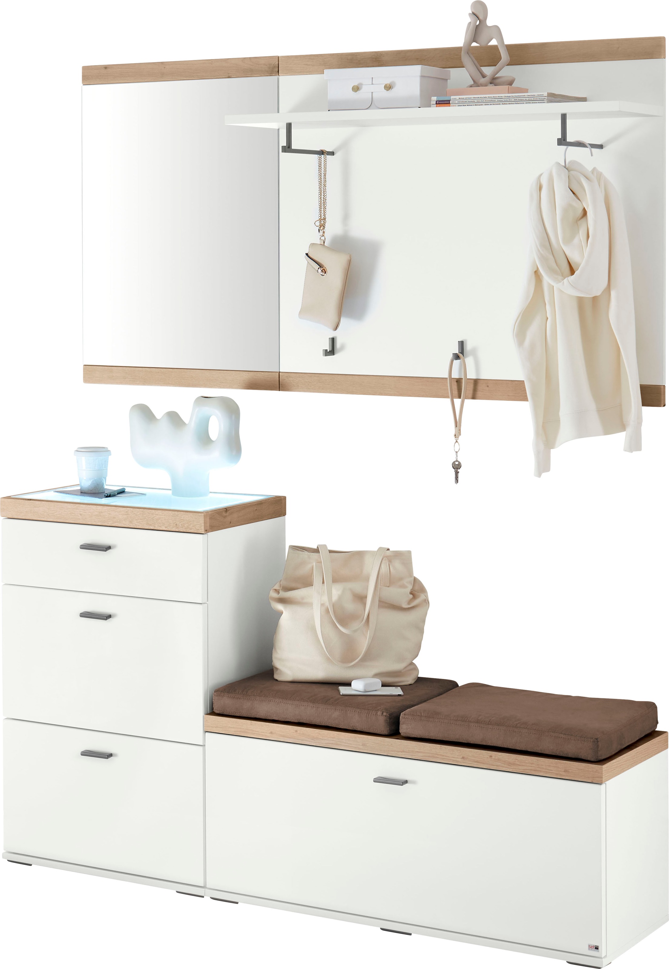 set one by Musterring Kompaktgarderobe »Lancaster Dielen«, (4 St.), bestehend aus 4 Teilen, in zwei Farben erhältlich, Gesamtbreite 160 cm
