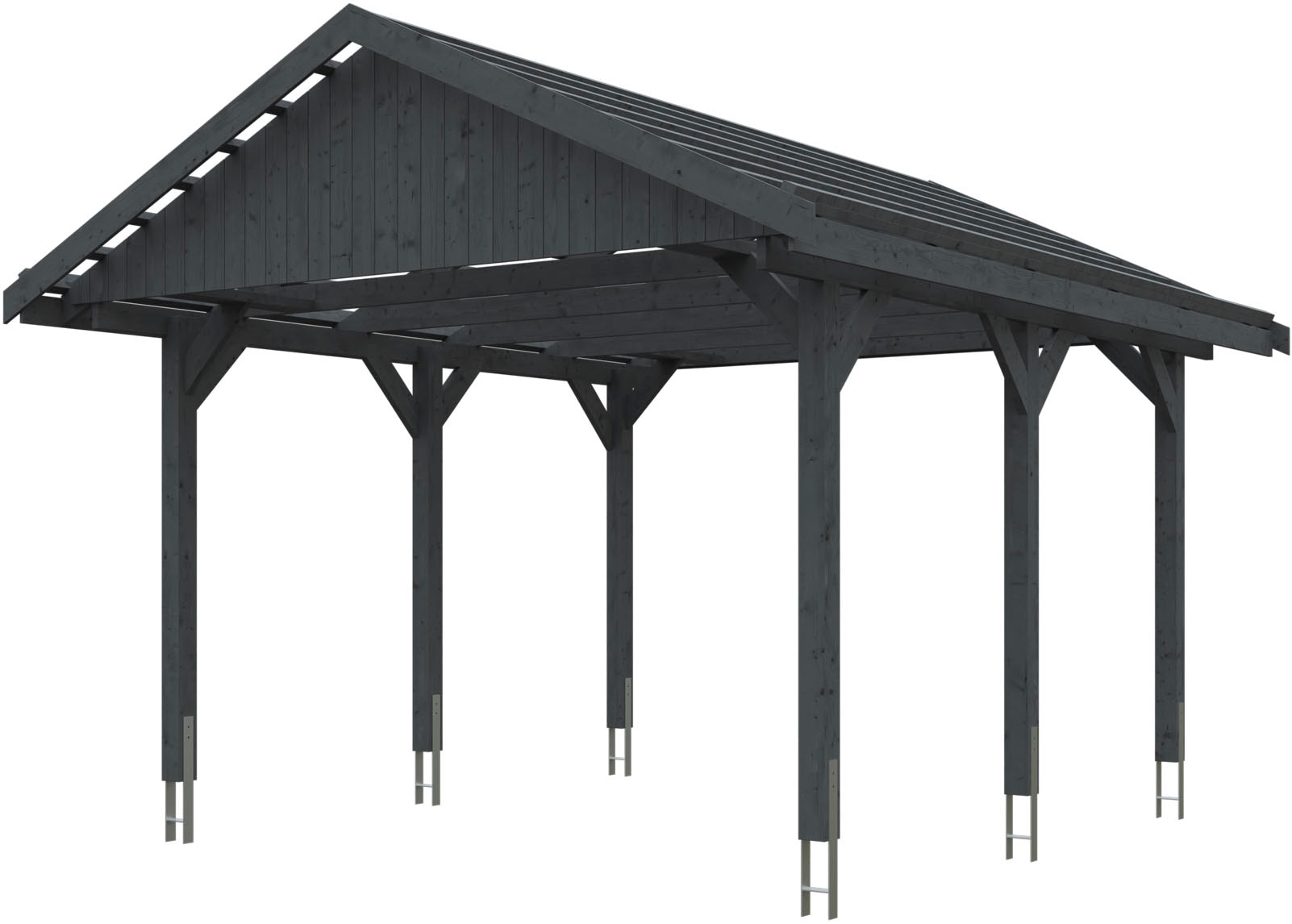 Skanholz Einzelcarport "Wallgau" Massivholz 340 cm Schiefergrau mit Dachlattung
