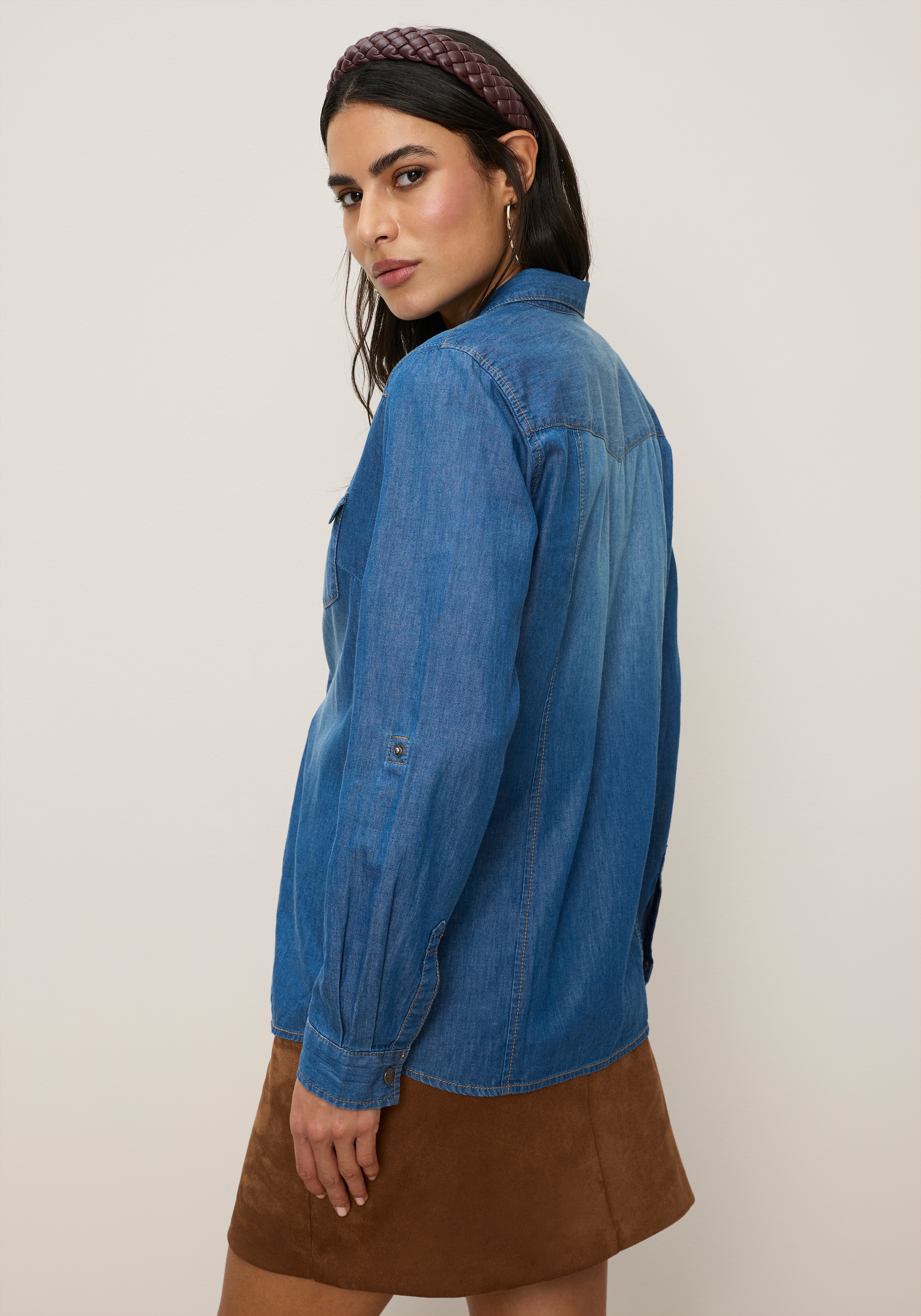 Tamaris Jeansbluse »mit praktischen Details, hohem Tragekomfort« mit Hemdblusenkragen, Regular Fit, unifarben