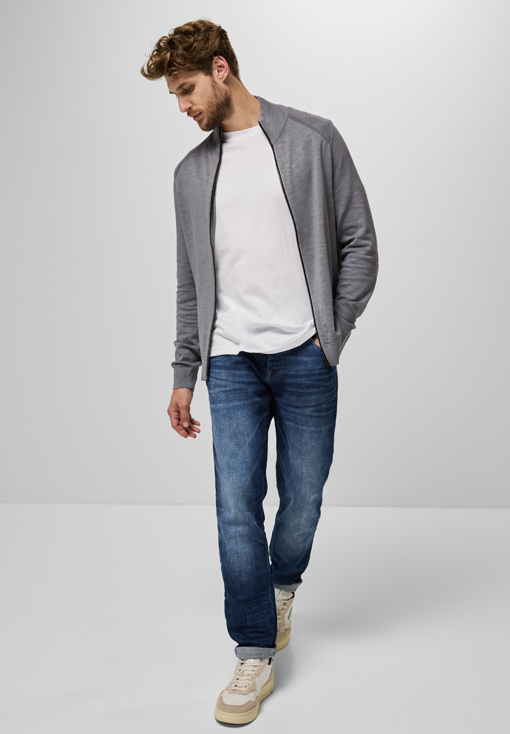 STREET ONE MEN Strickjacke, aus reiner Baumwolle