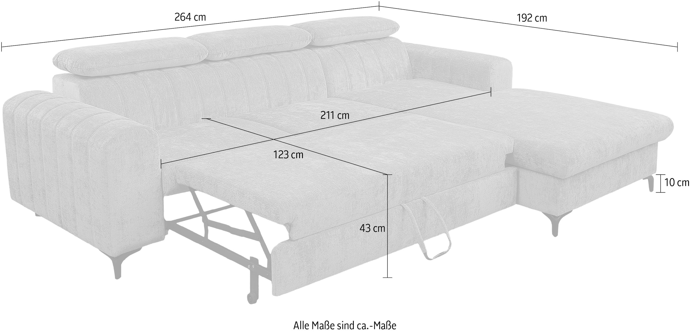 WERK2 Ecksofa »Foster inkl. Schlaffunktion & Bettkasten, bodenfrei, Chenille, bequem« 3 verstellbare Kopfstützen & Pfeifensteppung im Retro-Look, L-Form