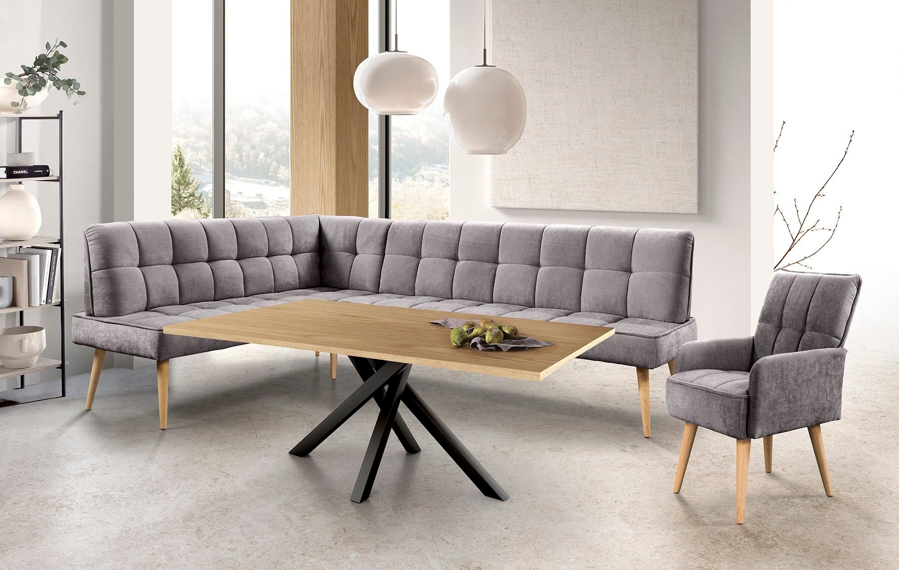exxpo - sofa fashion Eckbank "Latte" moderne Sitz- und Rückensteppung, bequem und elegant, hoher Holzfuß