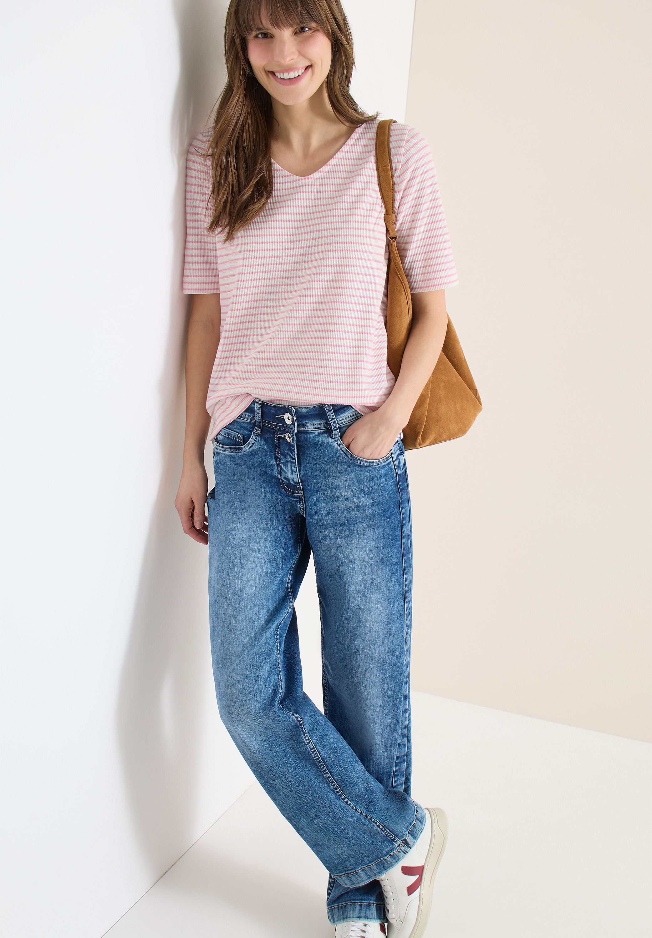 Cecil T-Shirt mit abgerundetem V-Ausschnitt günstig online kaufen