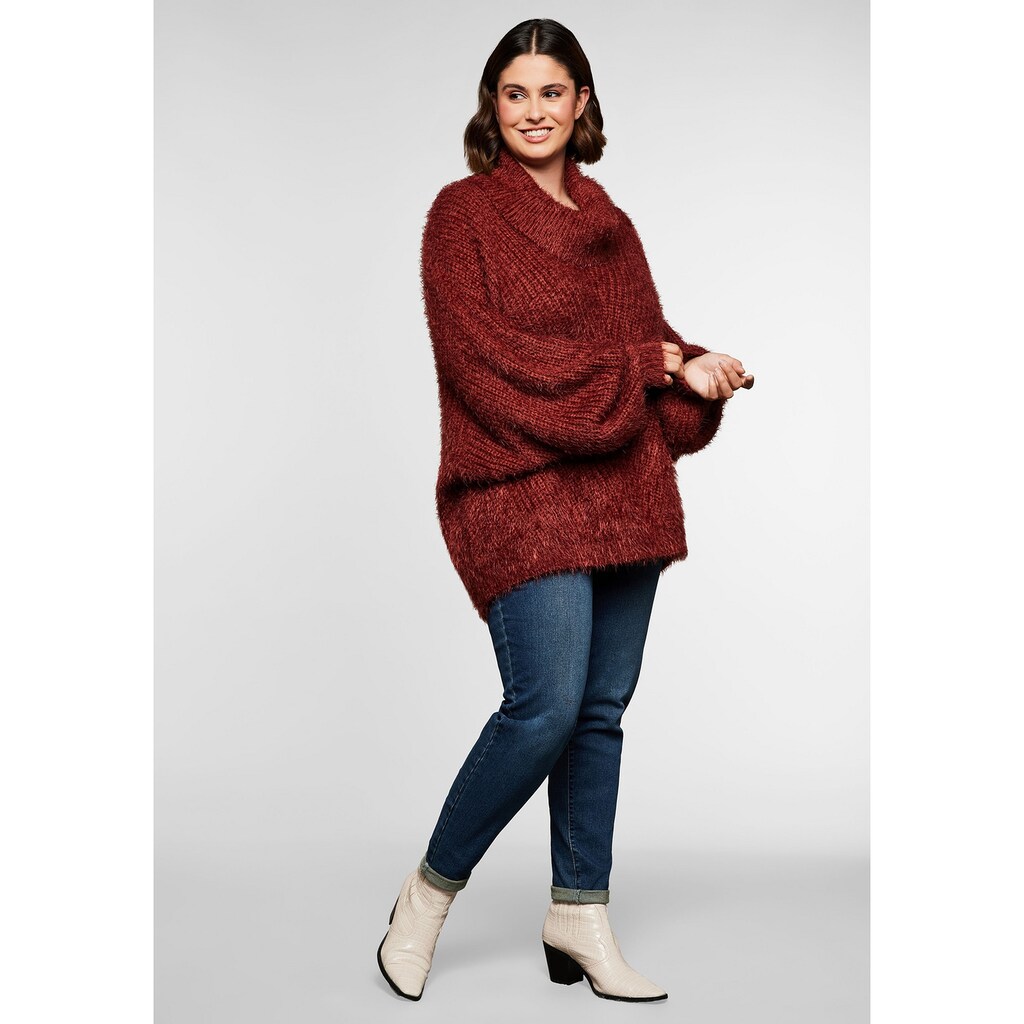 Damenmode Pullover Sheego Rundhalspullover »Pullover«, (mit Schal), mit abknöpfbarem Loop-Schal maroon