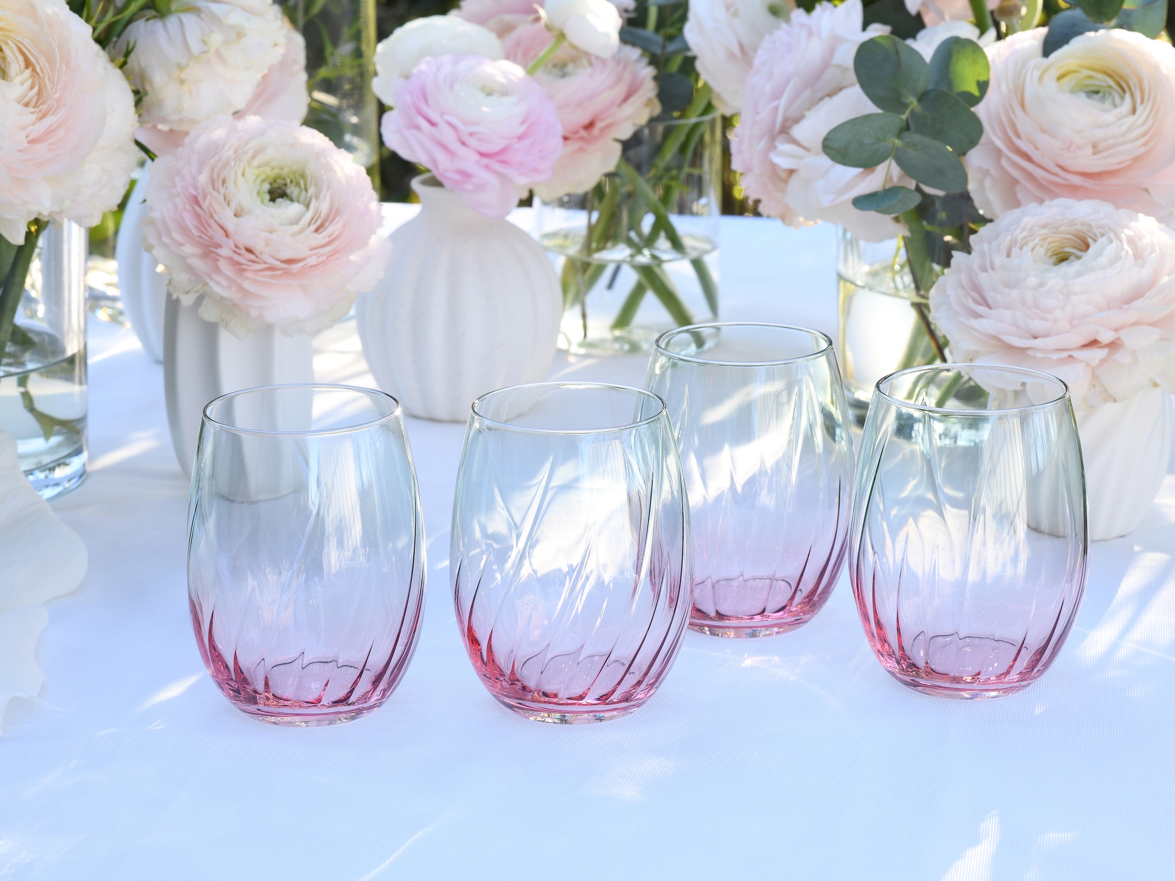CreaTable Longdrinkglas »Swirly Spring, Longdrinkgläser-Set, 4-tlg.«, (Set, 4 tlg.), Rillen Relief, Modern, Sommerlich, Leicht
