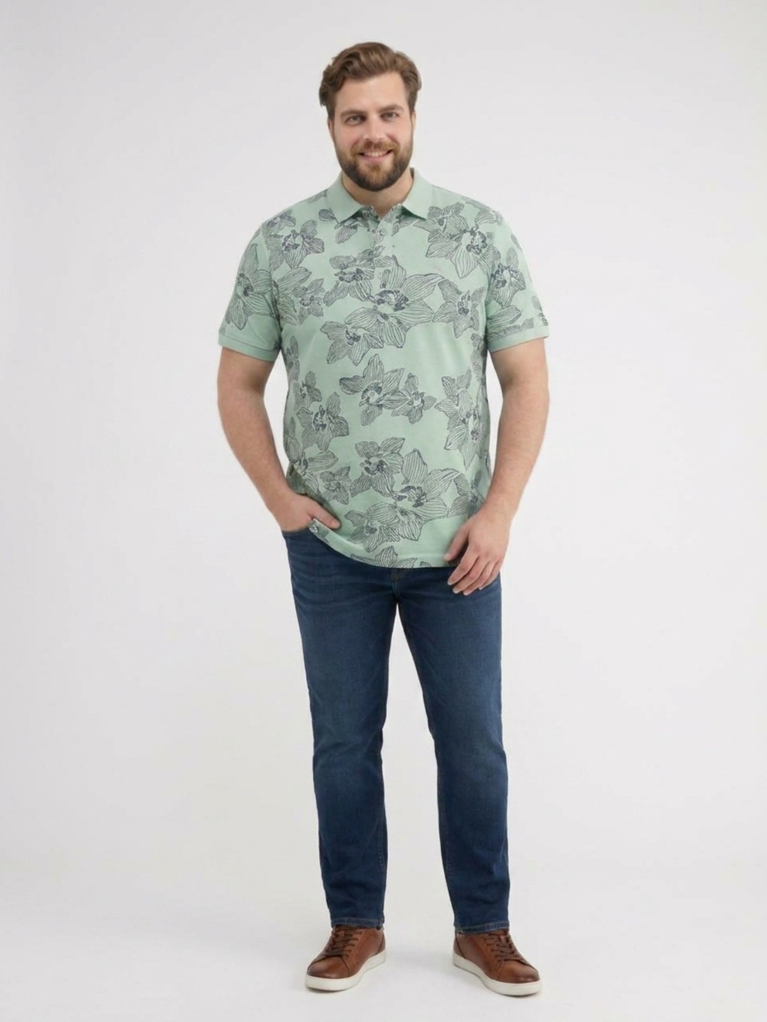 LERROS Poloshirt »Poloshirt mit Print und Flachstrickkragen, große Größen«