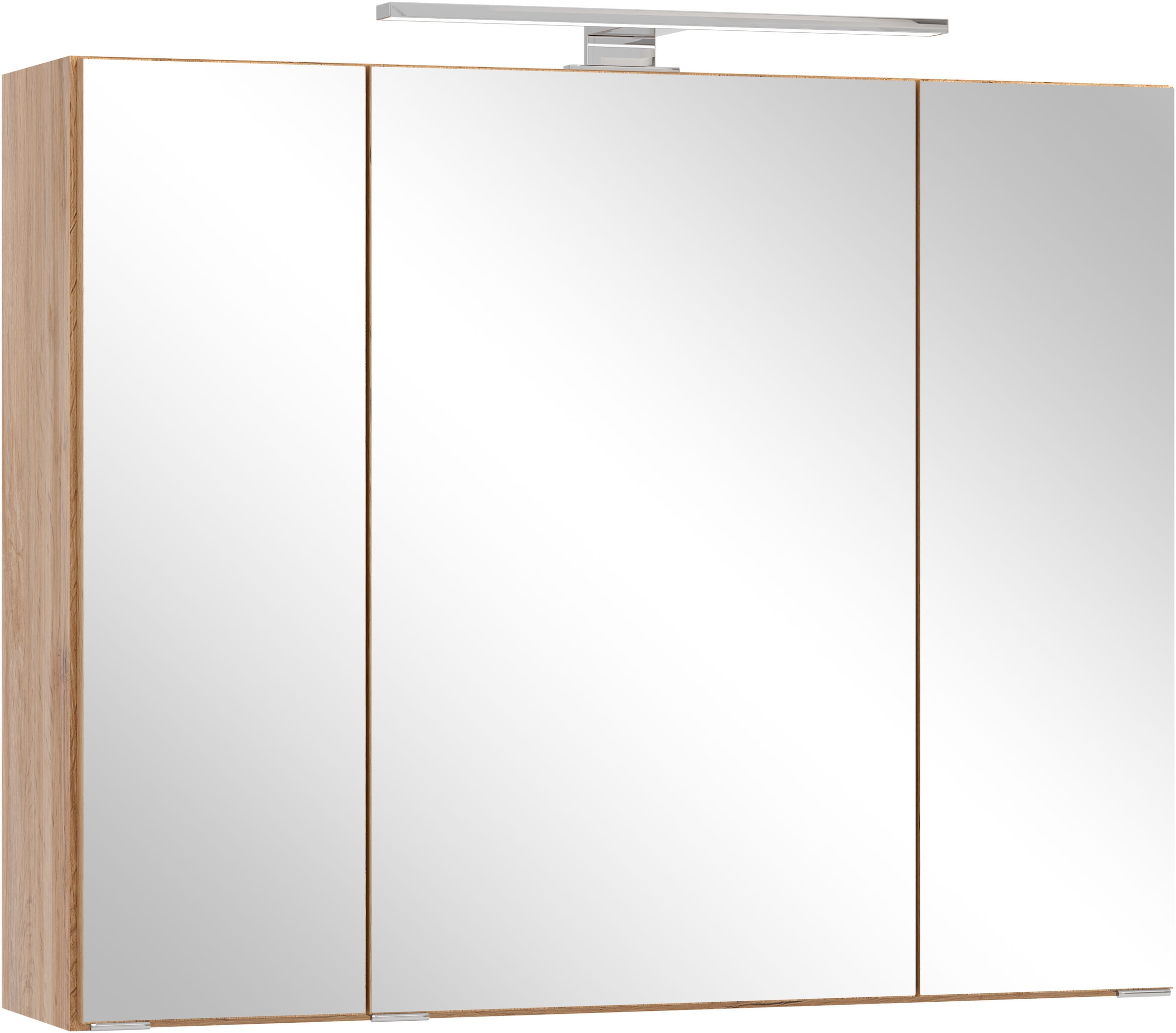 OTTO home Spiegelschrank "BOZEN, 3D-Spiegelschrank 80 cm" Inklusive LED-Aufbauleuchte, Steckdose und Schalter