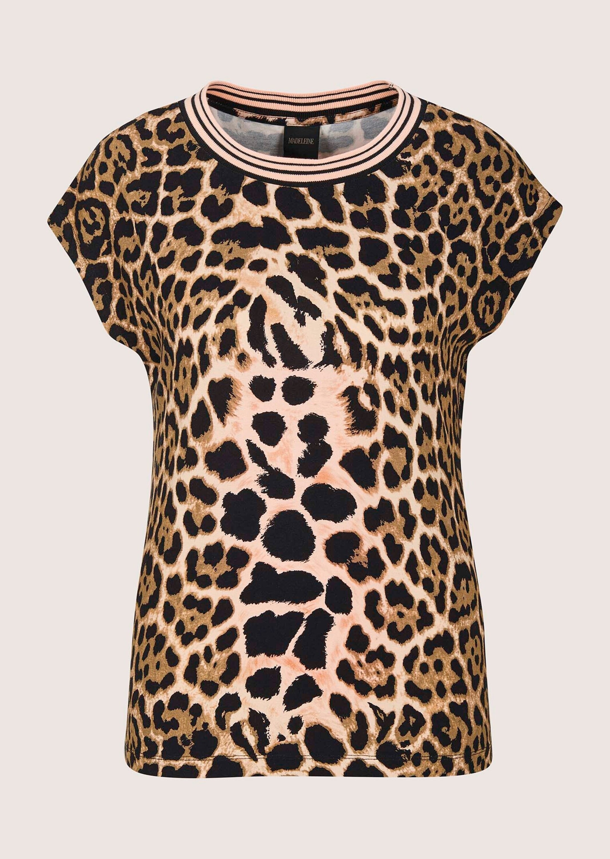 MADELEINE Kurzarmshirt "Shirt Kurzarm Shirt mit Leo-Print" Geringelte Blende