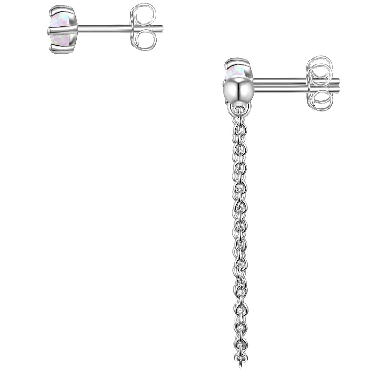 Paar Ohrstecker LULU & JANE "Set: AV152", silber, weiß, Ohrringe, Damen, 35,6mm, Messing, mit Opal (synth.) 2