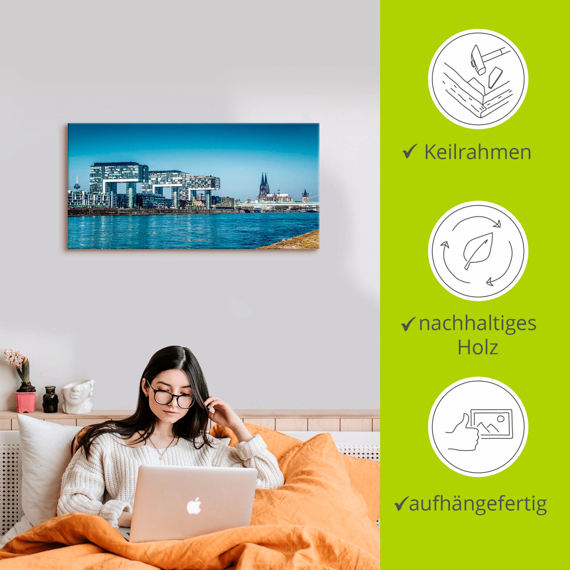 Artland Wandbild »Köln Kranhäuser und Dom«, Gebäude, (1 St.), als Alubild, Outdoorbild, Leinwandbild in verschied. Größen