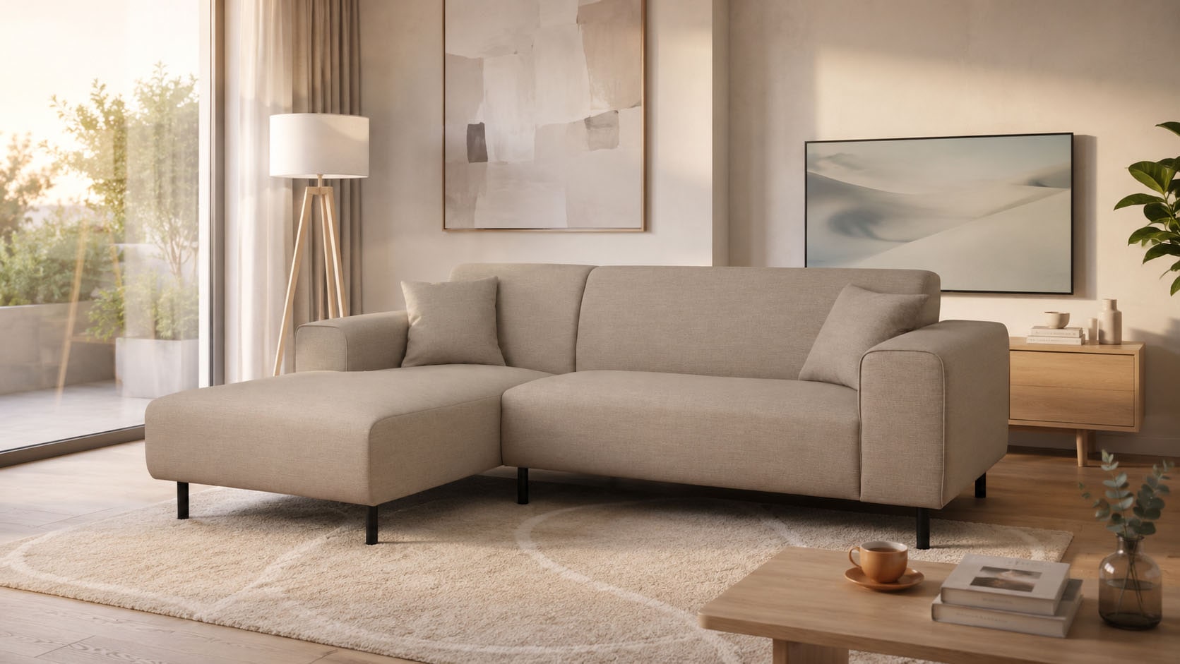 OTTO home Ecksofa "ARROS L-Form mit Wellenunterfederung, Maße B/T/H: 235/163/81 cm" incl. Zierkissen, mit Recamiere rechts/links bestellbar, auch in Cord