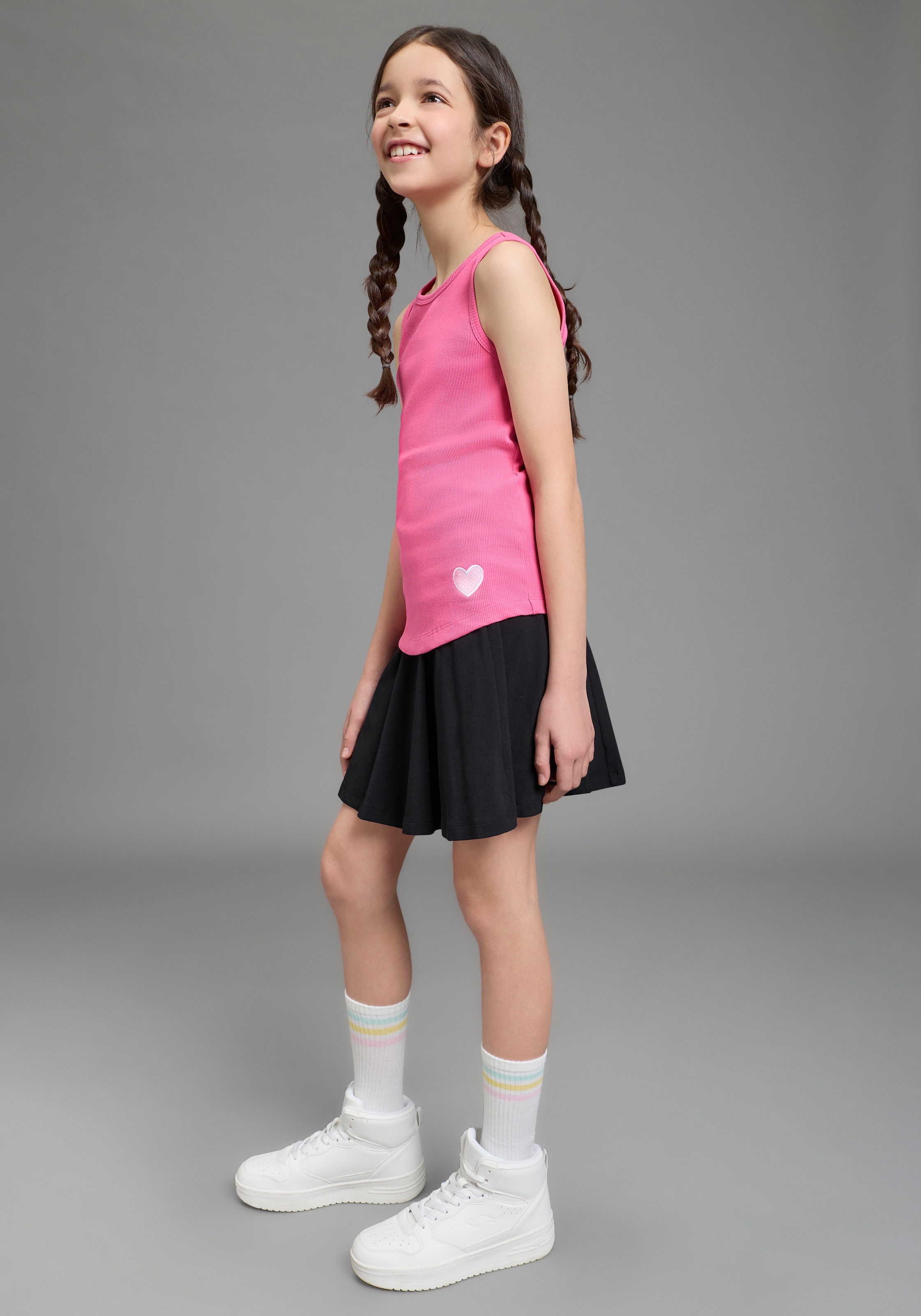 H.I.S Ripptanktop »3er Pack H.I.S Ripp-Tops mit Stickerei« Packung, 3, 3 tlg. für Mädchen, ärmelloses Design, aus Baumwolle, elastische Rippware