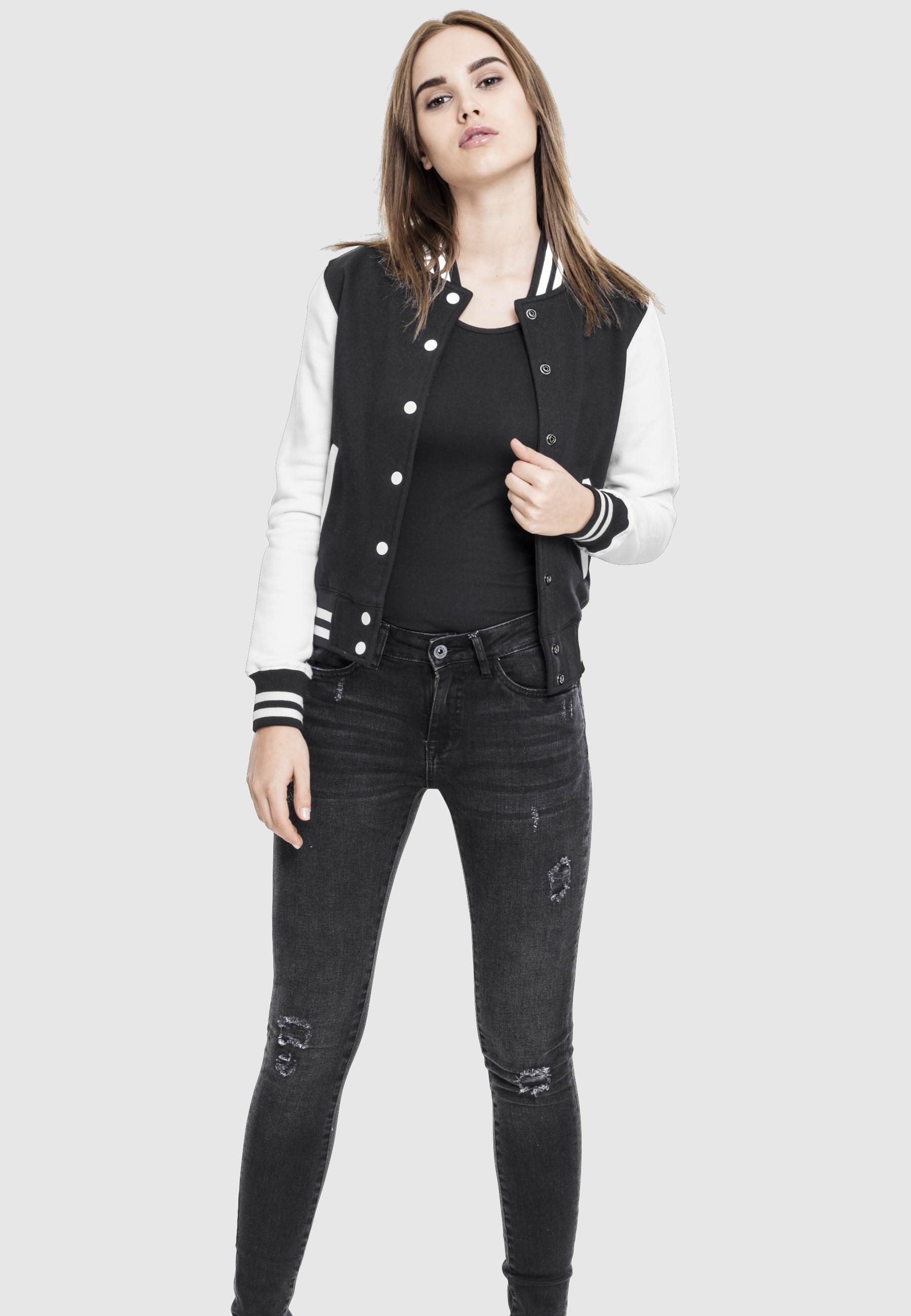 URBAN CLASSICS Allwetterjacke »Urban Classics Damen Ladies 2-tone College Sweatjacket« 1 Stk. tlg. ohne Kapuze