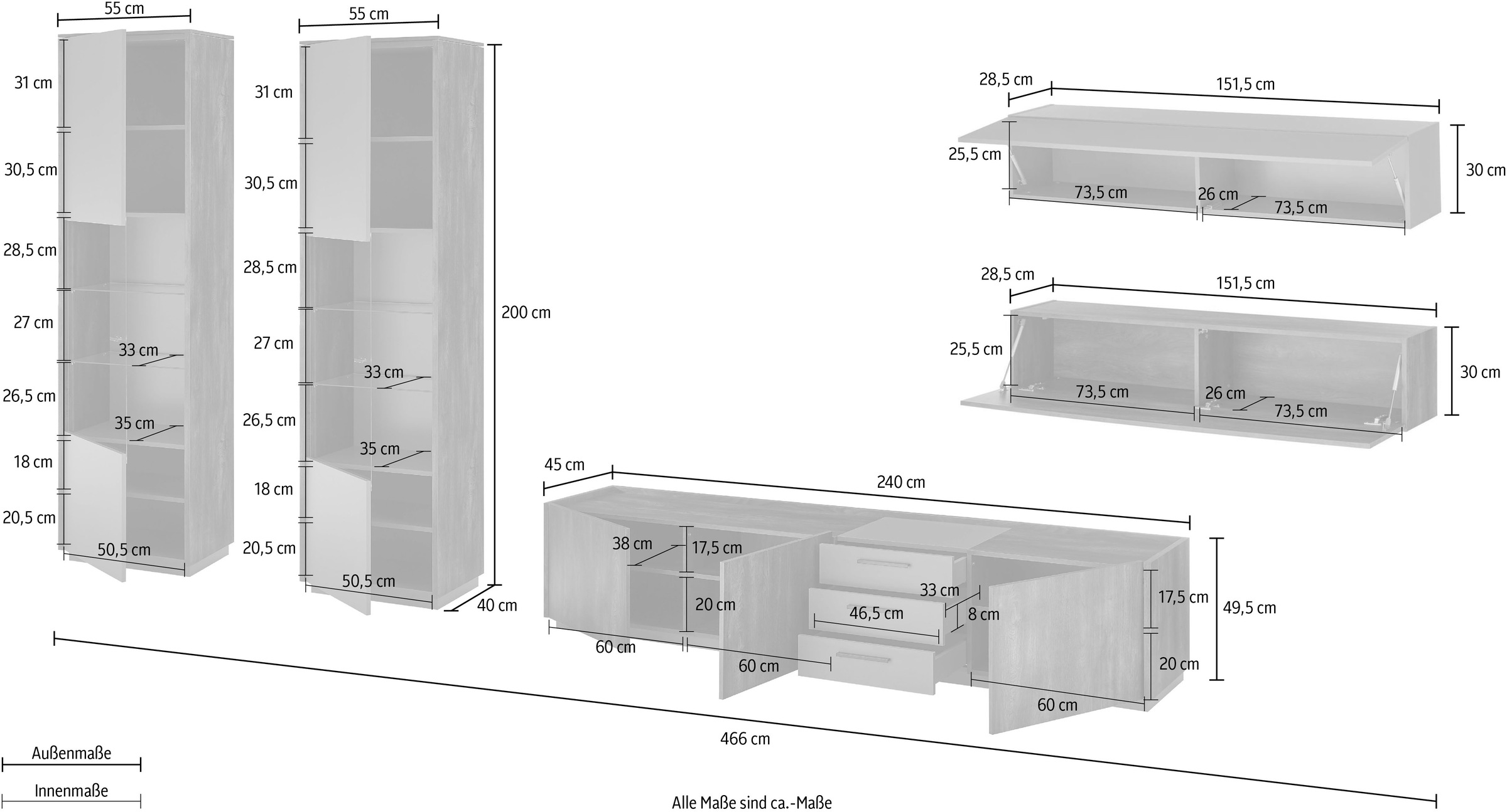 INOSIGN Schrank-Set »LARGO«, (Set, 5 St.), mit Soft-Close und Push to open-Funktion