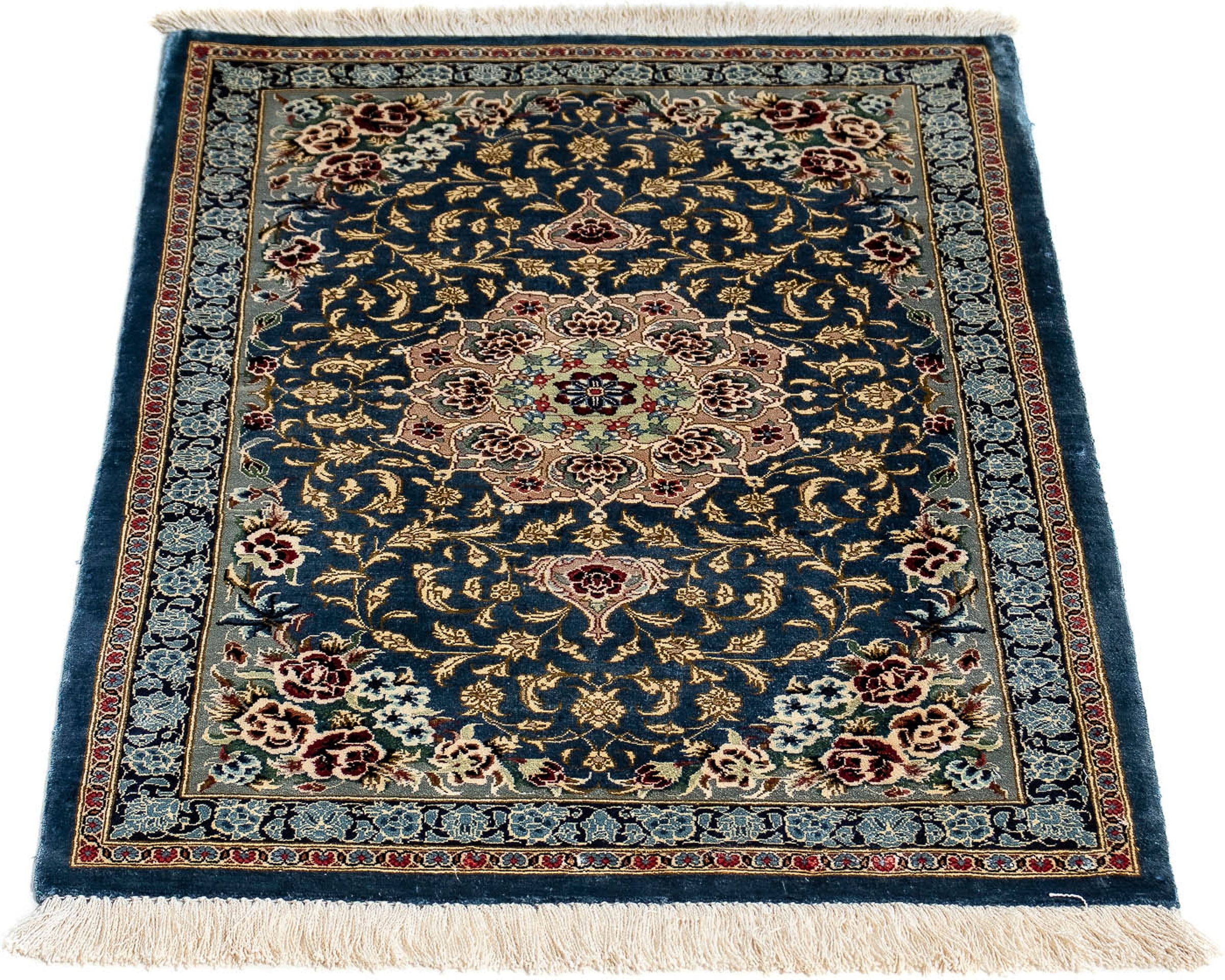 morgenland Orientteppich "Perser - Ghom - 80 x 55 cm - dunkelblau", rechteckig, 10 mm Höhe, Wohnzimmer, Handgeknüpft, Ei