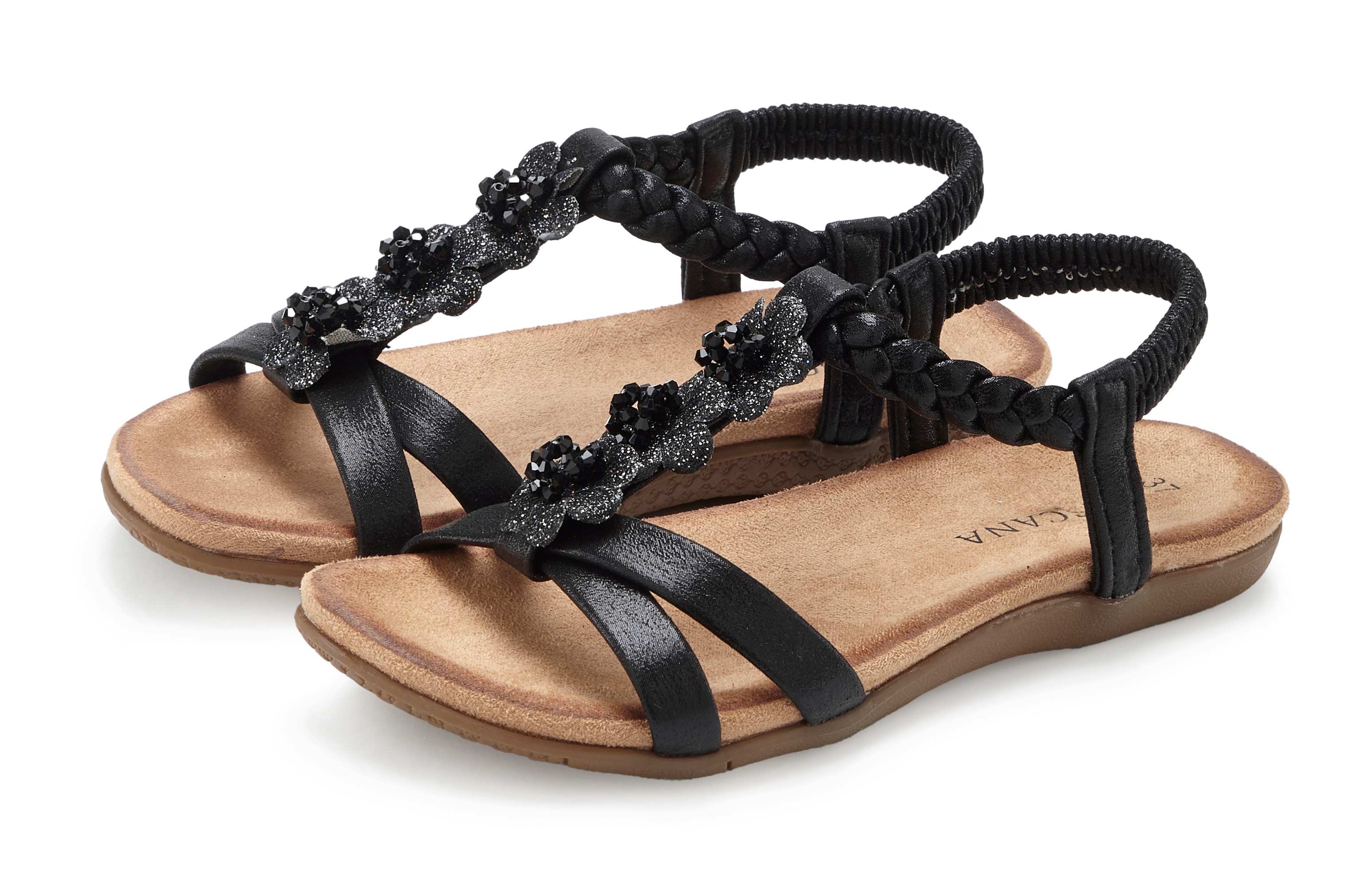 LASCANA Sandale "Sommerschuh, Sandalette, offener Schuh," mit eleganten Schmucksteinchen und elastischem Riemchen
