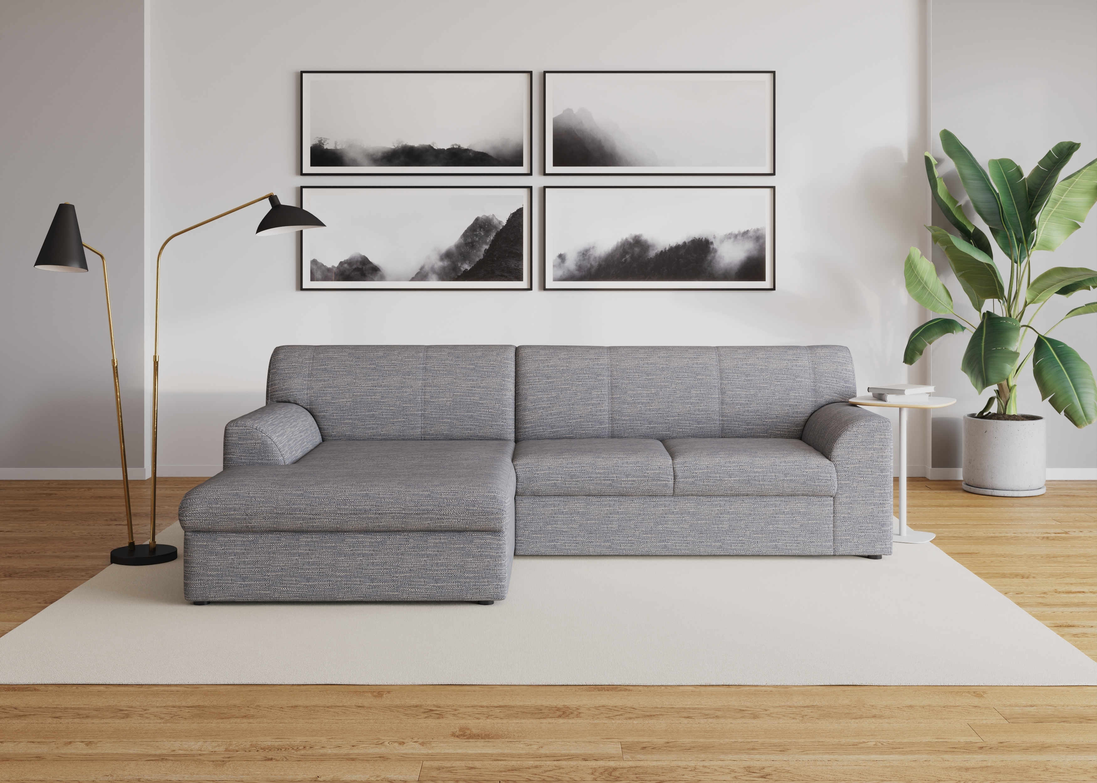 DOMO collection "Topper, elegant und zeitlos, kompaktes Stellmaß 245/155cm, L-Form" mit Recamiere, wahlweise mit Schlaffunktion
