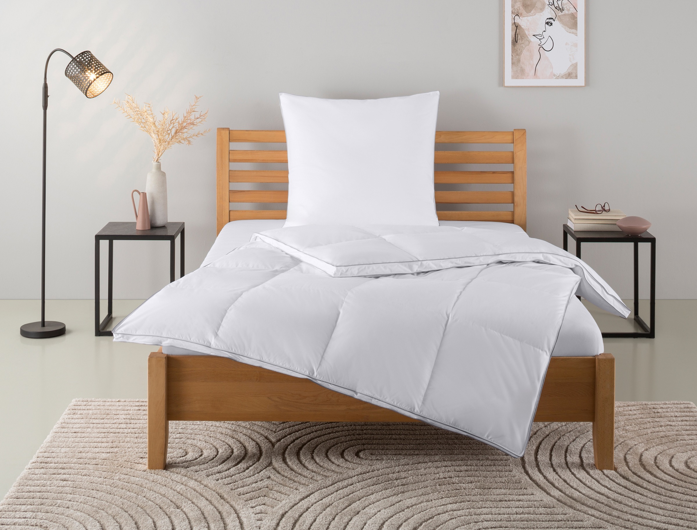 OTTO home Daunenbettdecke + Kopfkissen "Moulle, Bettdecke in 135x200 cm, 155x220 cm, 2-tlg." Set mit Kissen 40x80 cm, 80x80 cm, Sommer, Winter, Made in Germany
