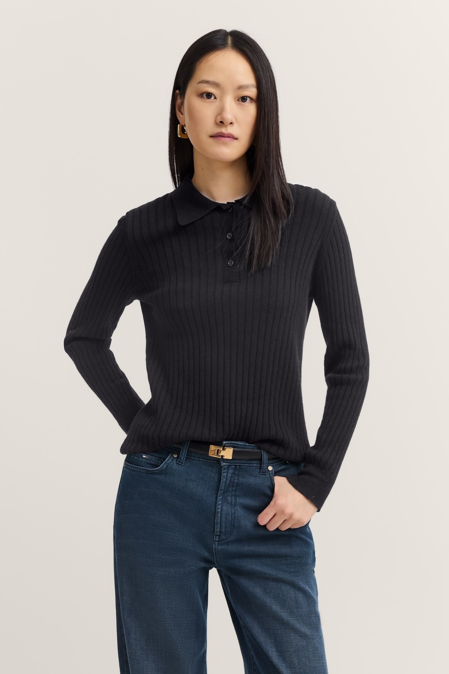 bugatti Polokragenpullover "Kaschmir-Mix", aus Rippstrick mit Knopfleiste günstig online kaufen