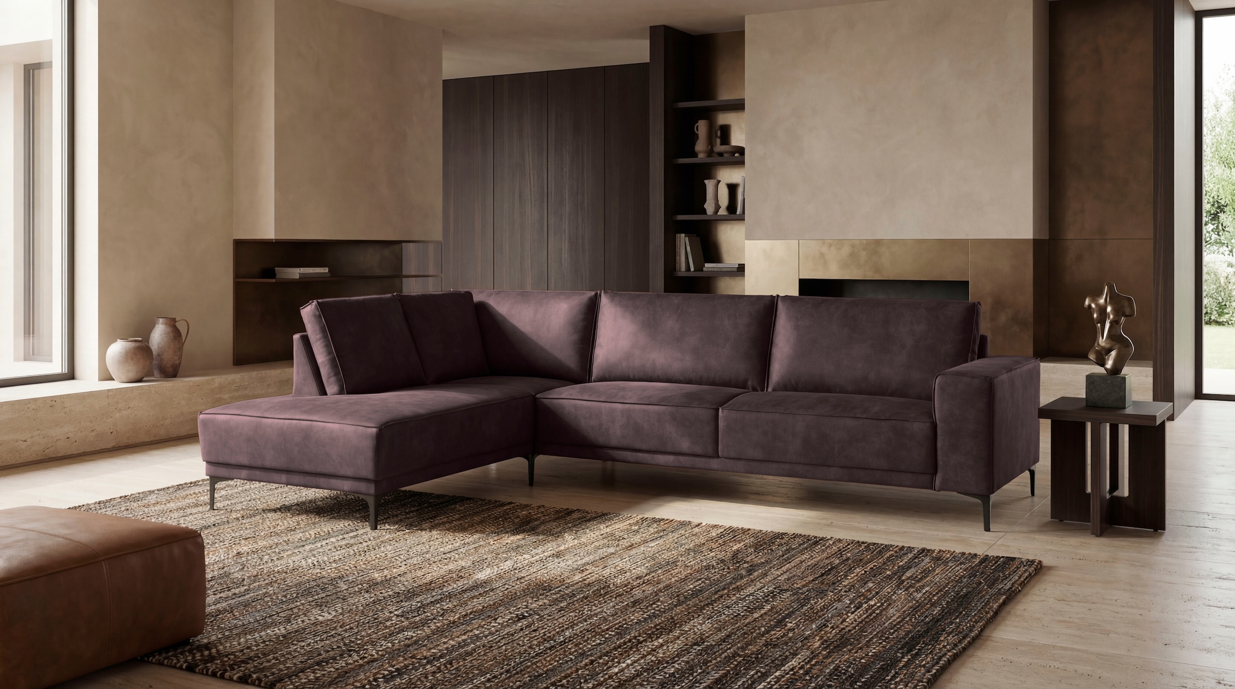 OTTO home Ecksofa »OLAND Luxus-Microfaser L-Form, B: 289 cm, Skandi-Design« Struktur, Flachgewebe, Luxus-Microfaser, Boucle