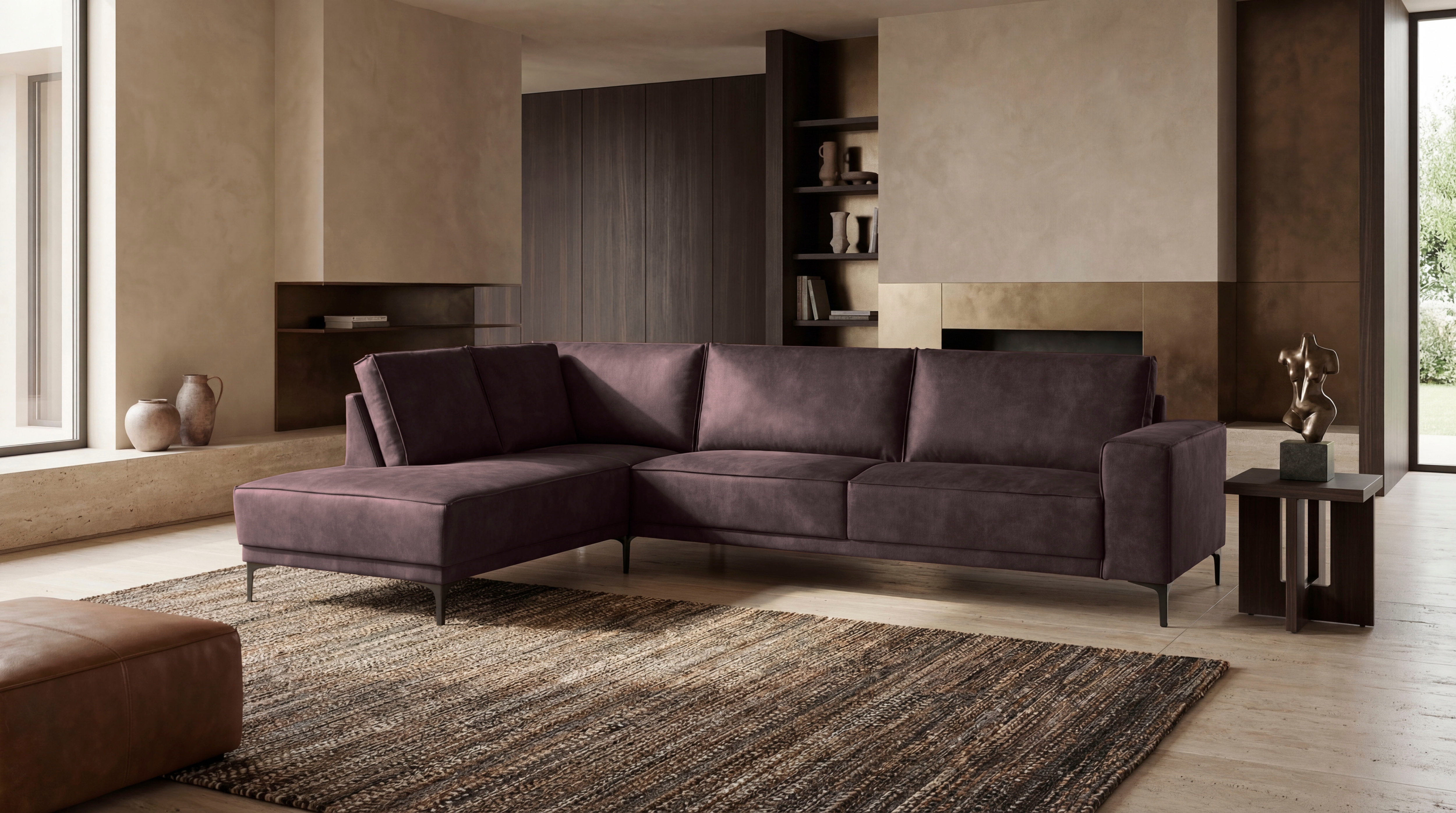 OTTO home Ecksofa "OLAND Luxus-Microfaser L-Form, B: 289 cm, Skandi-Design" Struktur, Flachgewebe, Luxus-Microfaser, Boucle